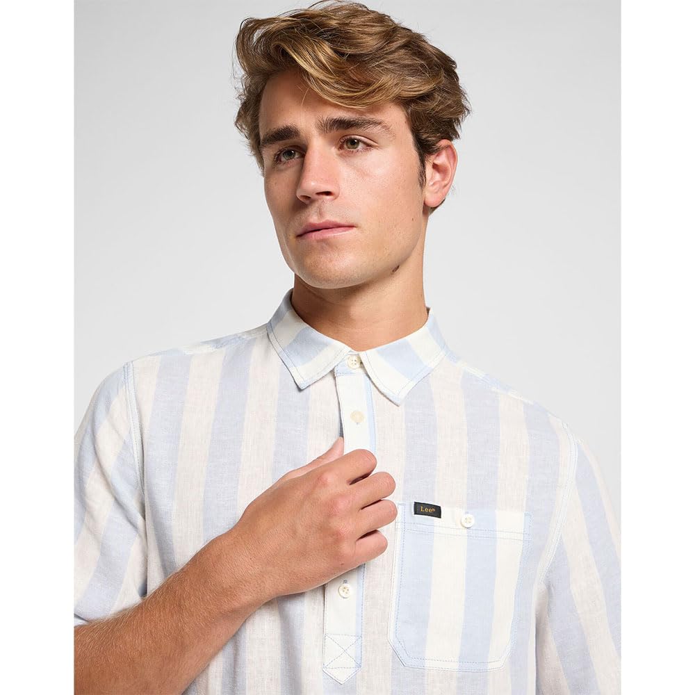 Lee Popover Shirt SS chemise homme Indigo Patchwork Dobby coton
