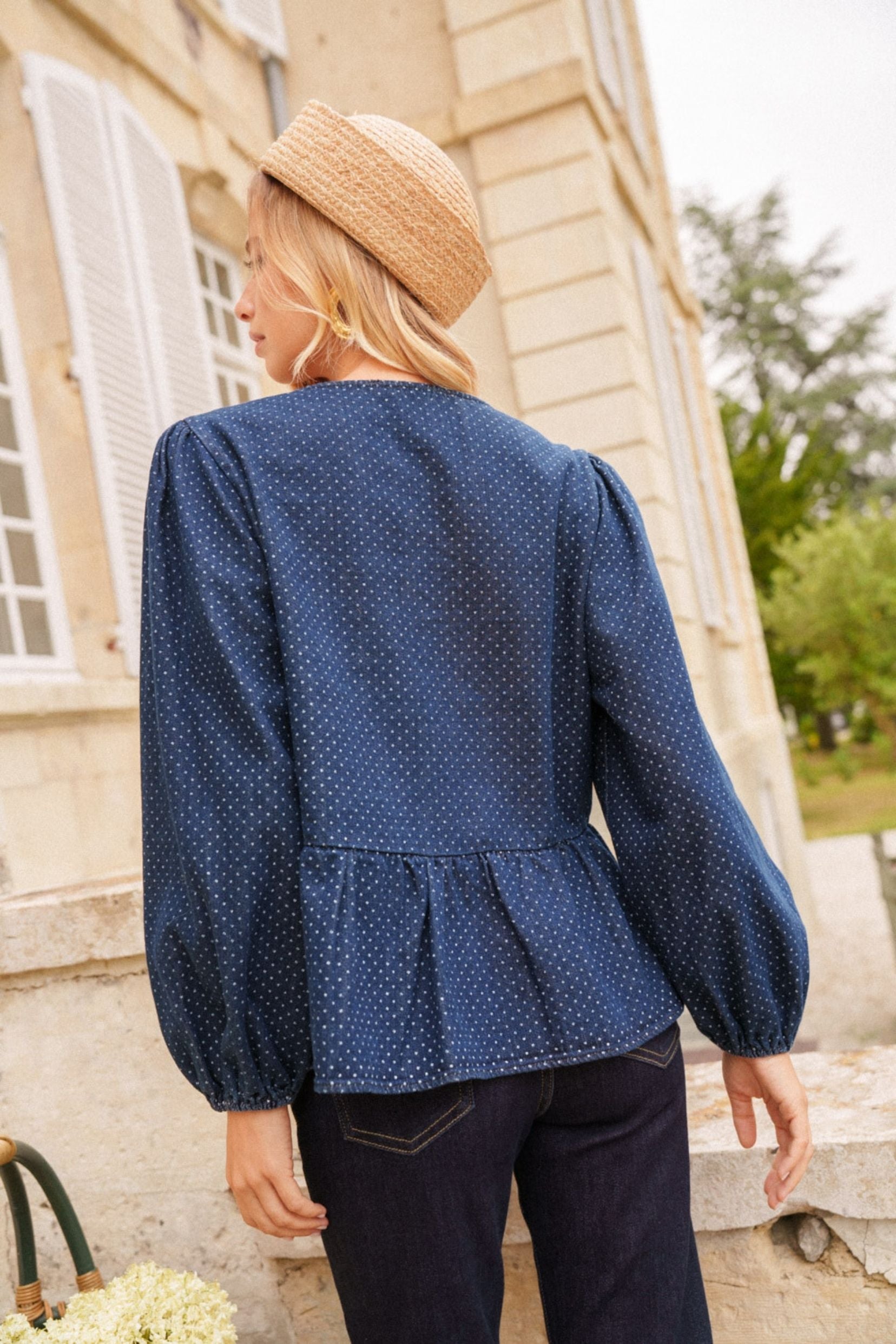 Maison Onado Jesse blouse denim pois