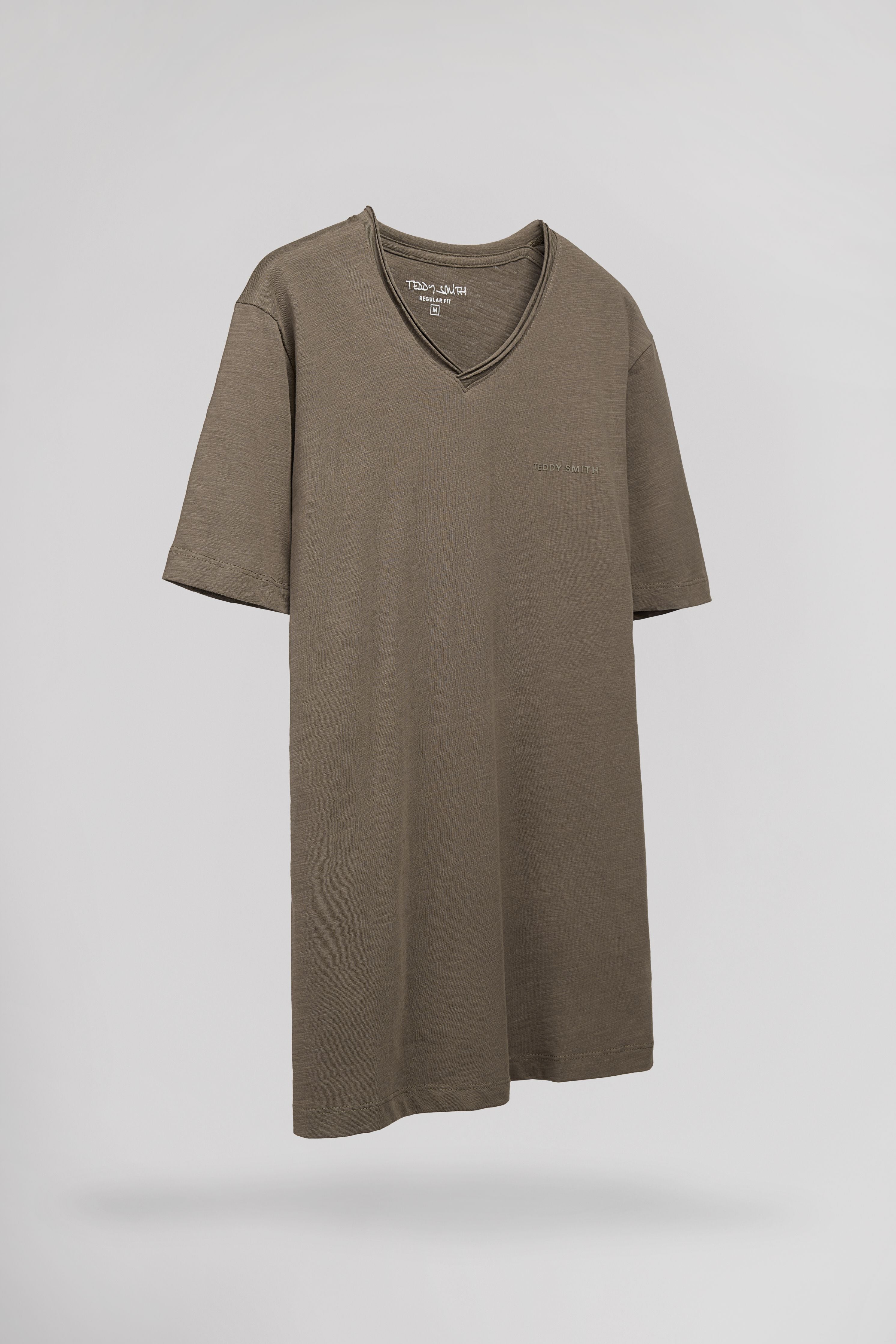 Teddy Smith T-Gildas MC t-shirt col V kaki jersey léger