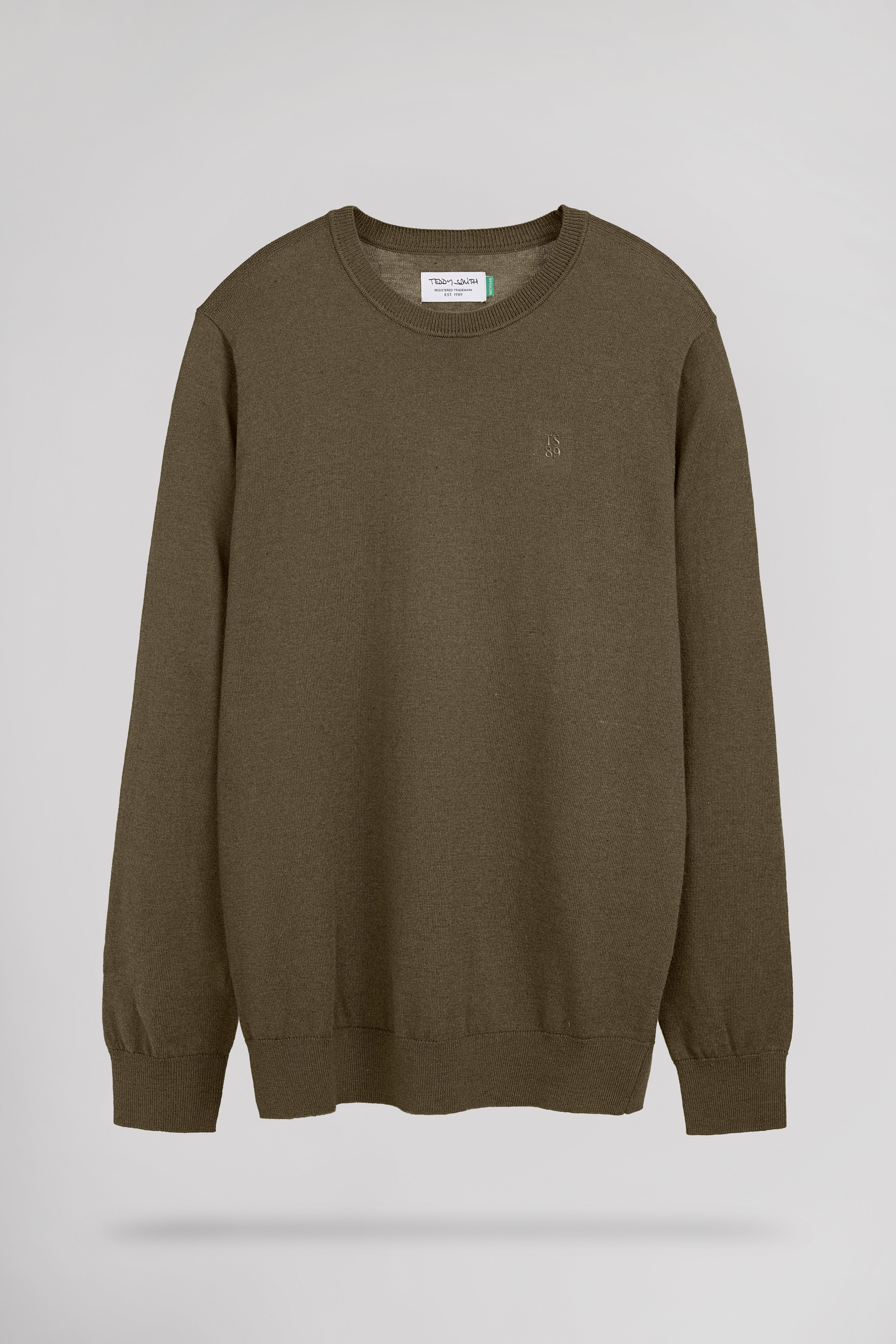 Teddy Smith P-Martino pull col rond kaki homme ajusté