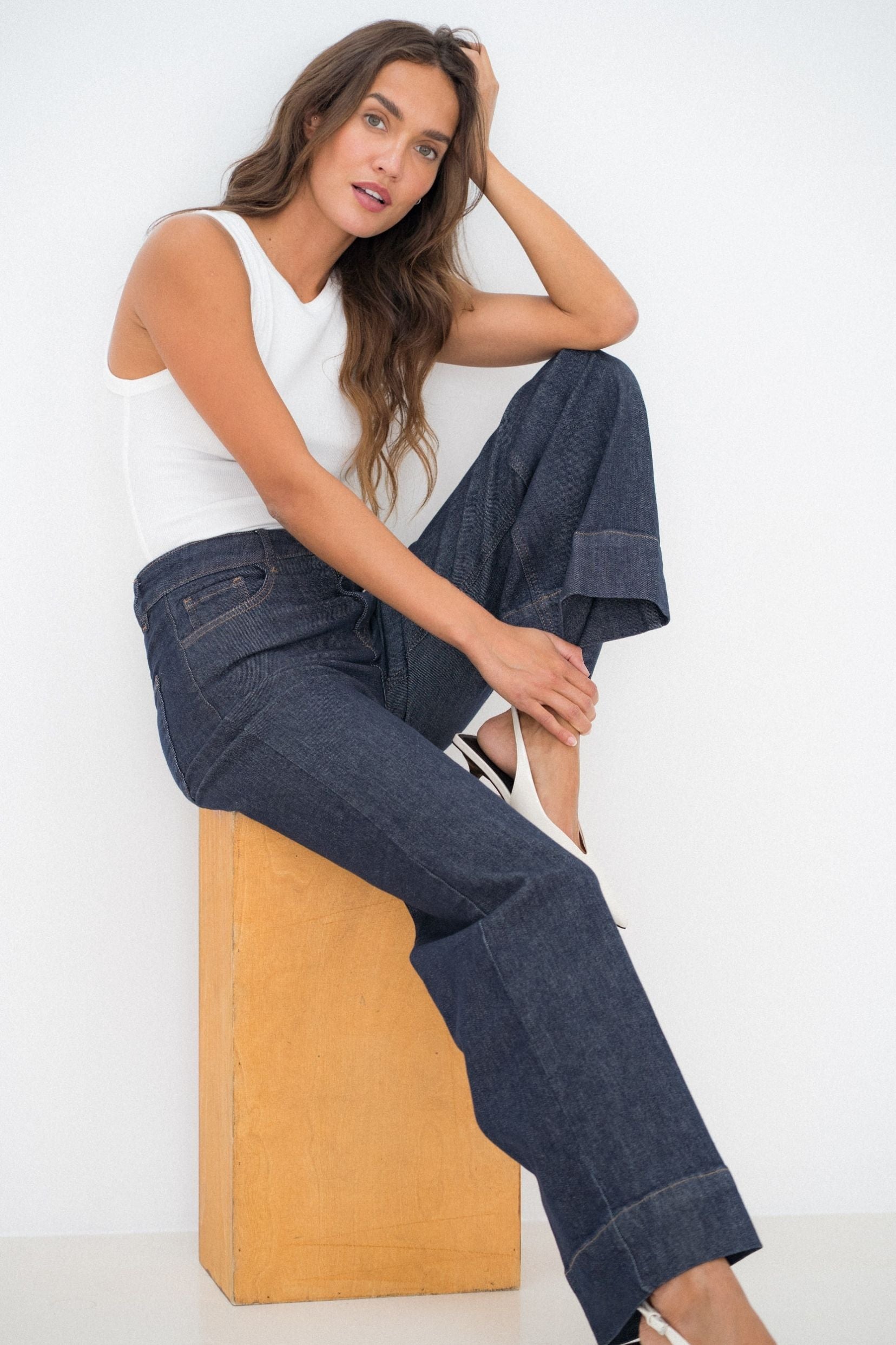 Maison Onado Louison jean wide leg bleu brut 5 poches