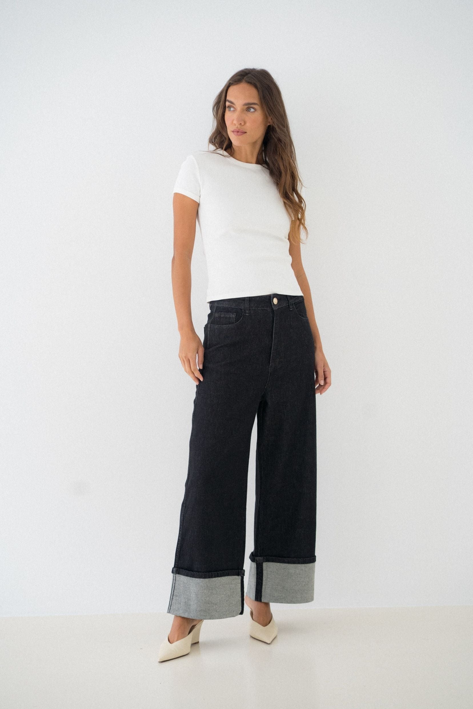 Maison Onado Julia jean wide noir taille haute