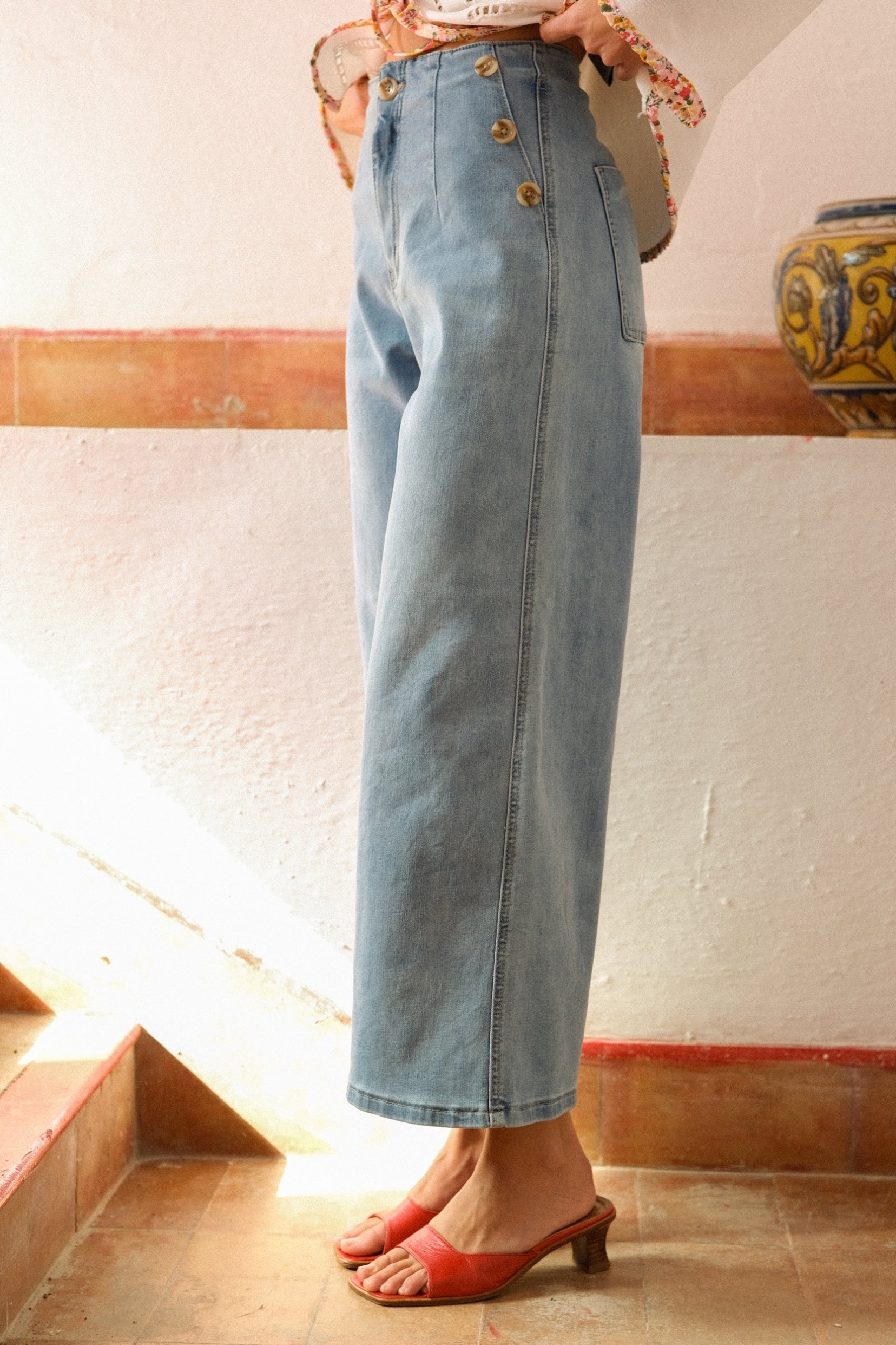 Maison Onado Mia jean wide 7/8 délavé clair coton