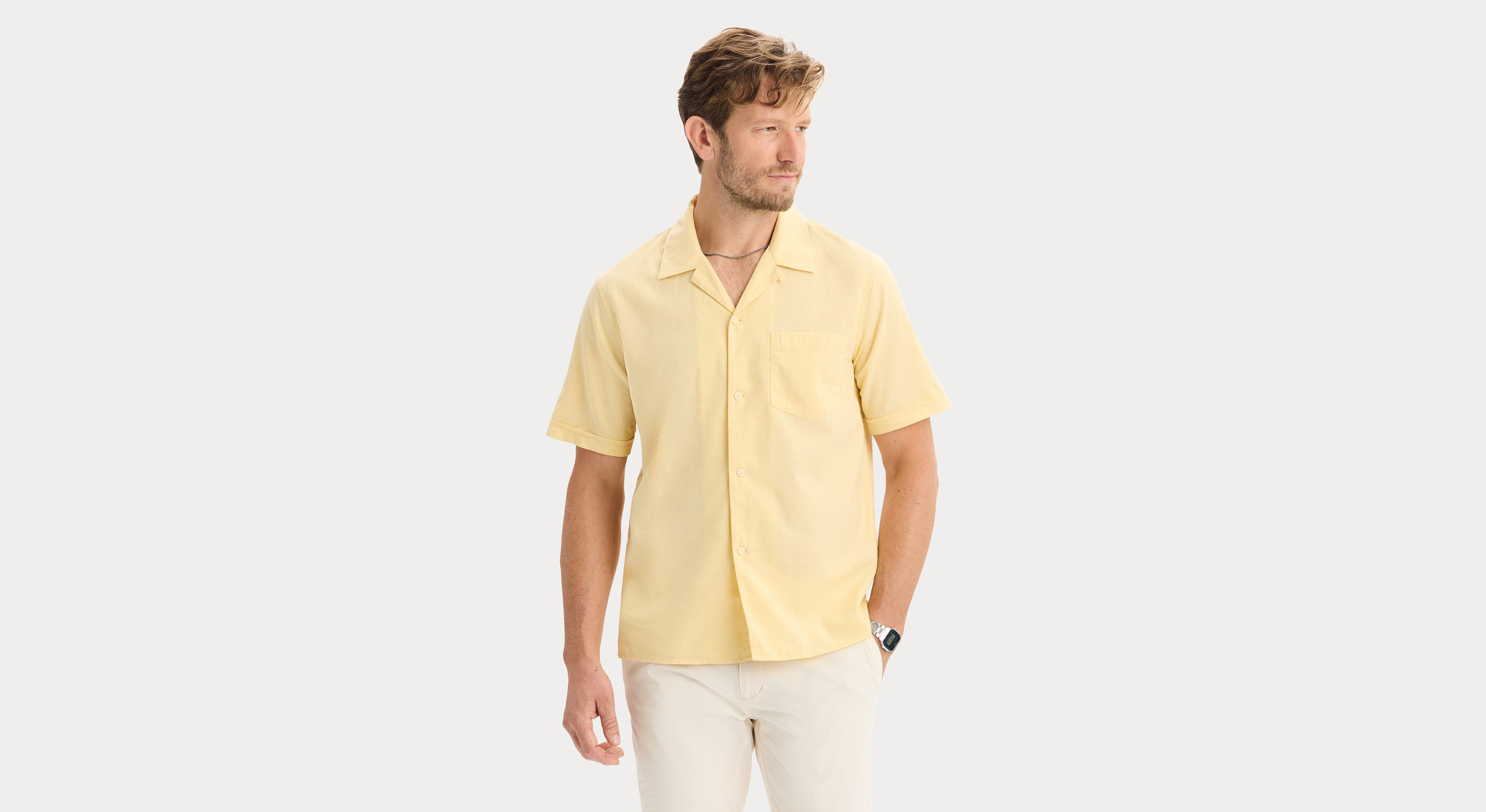Dockers Camp Shirt chemise homme jaune Italian Straw lin
