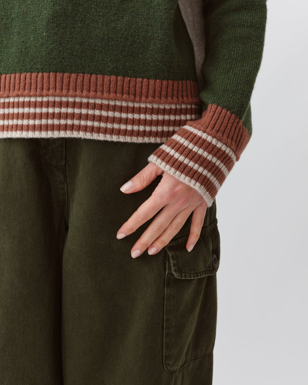 DIEGA PALIAMO pull kaki écru camel maille hiver