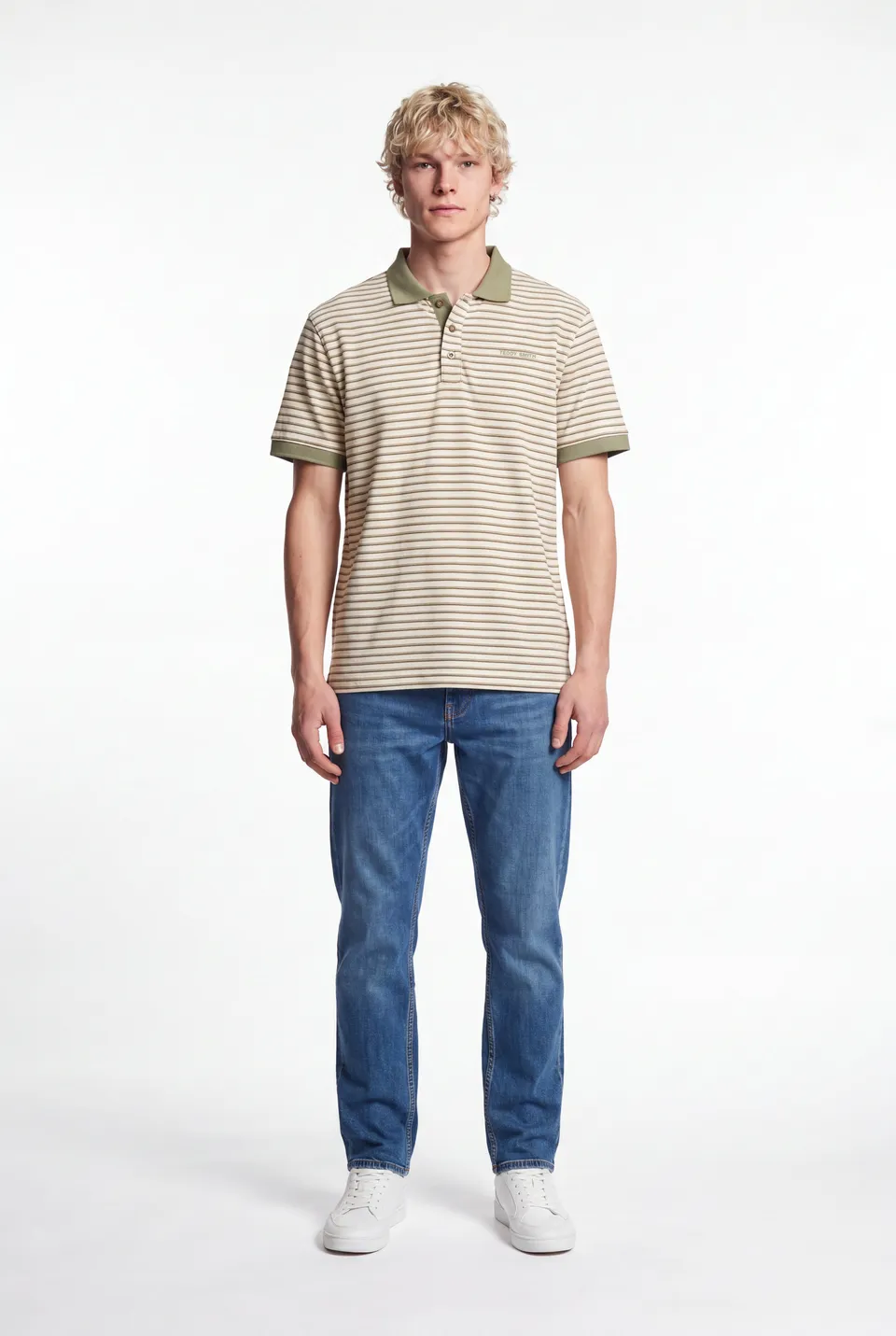 Teddy Smith P-Marco polo rayé bleach kaki homme