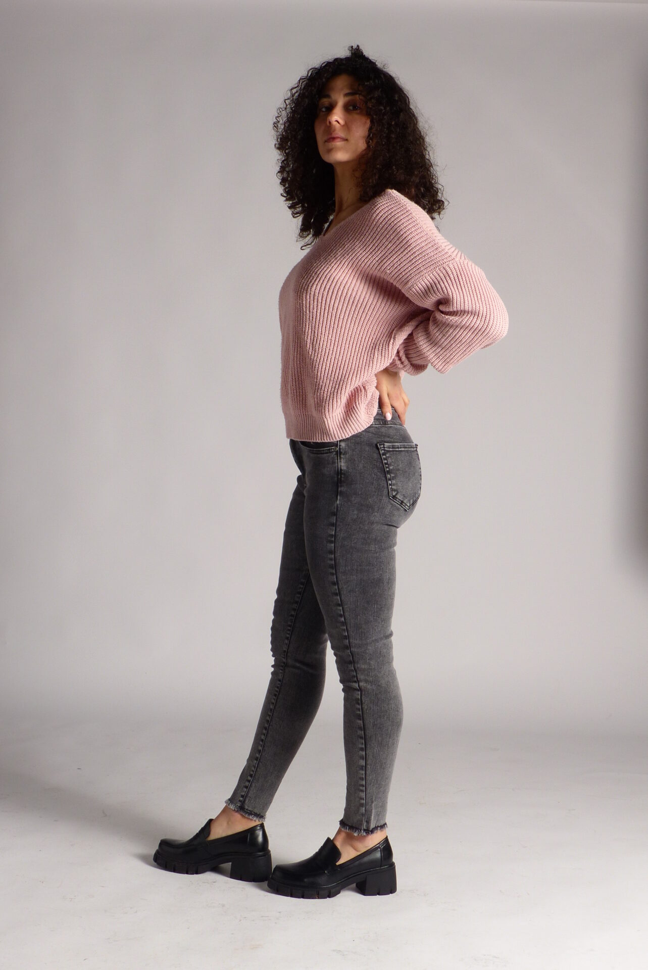 AA Spontané Skinny jean gris effiloché mi-haute