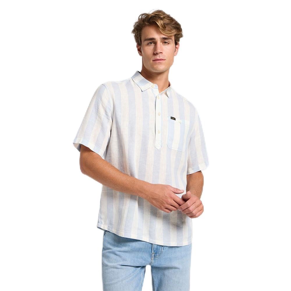 Lee Popover Shirt SS chemise homme Indigo Patchwork Dobby coton