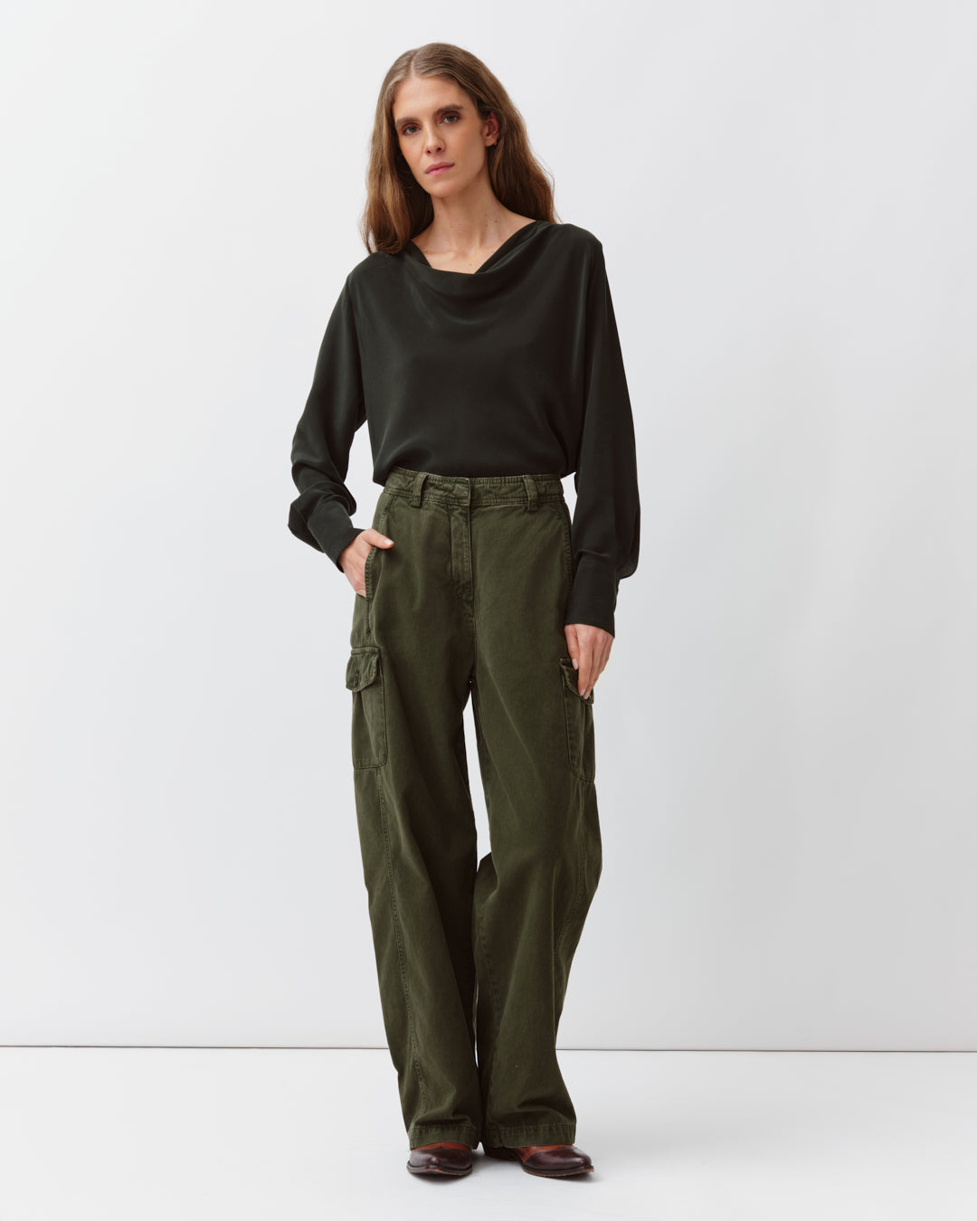 Diega Pargao pantalon cargo kaki ample coton