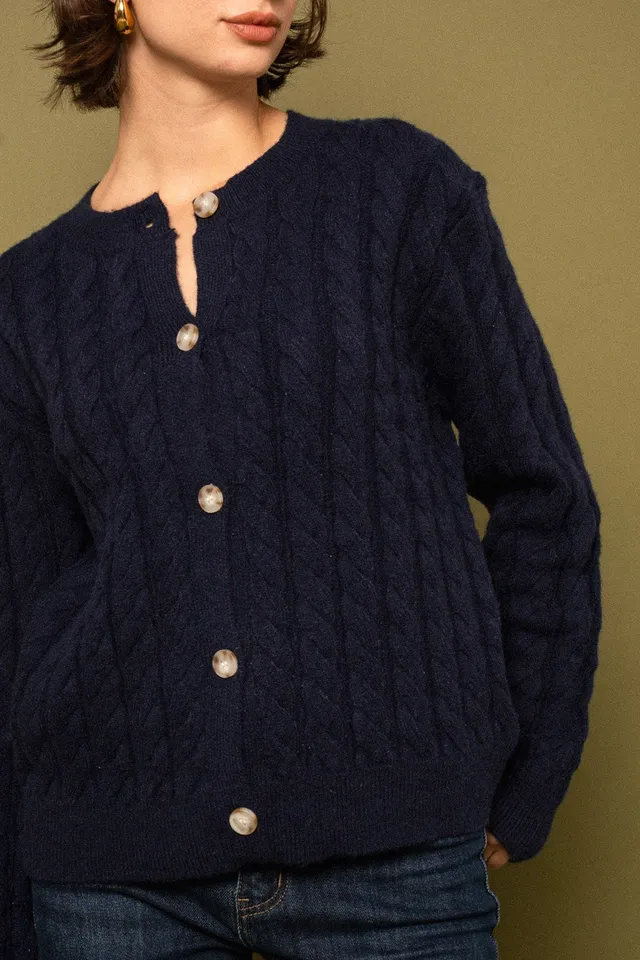 Maison Onado Tressia cardigan marine torsadé