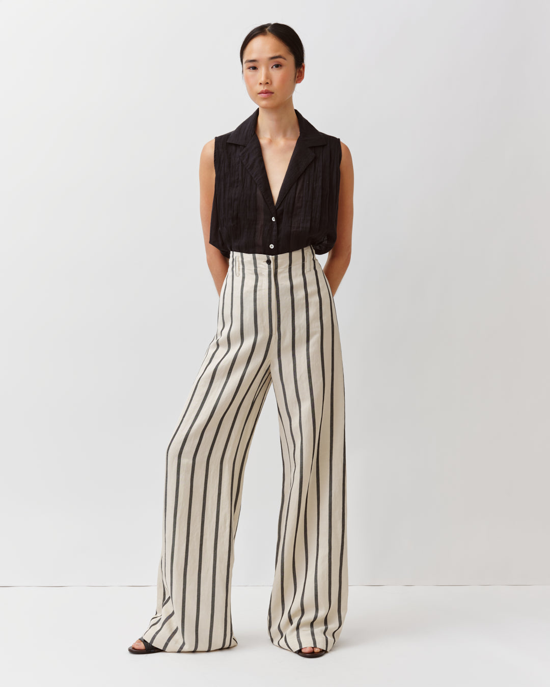 Diega Pomeoto pantalon large écru noir taille mi-haute