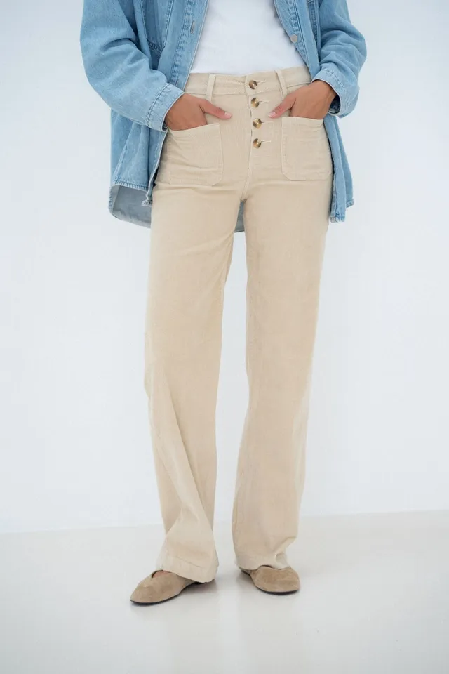 Maison Onado Valentin pantalon velours écru taille haute