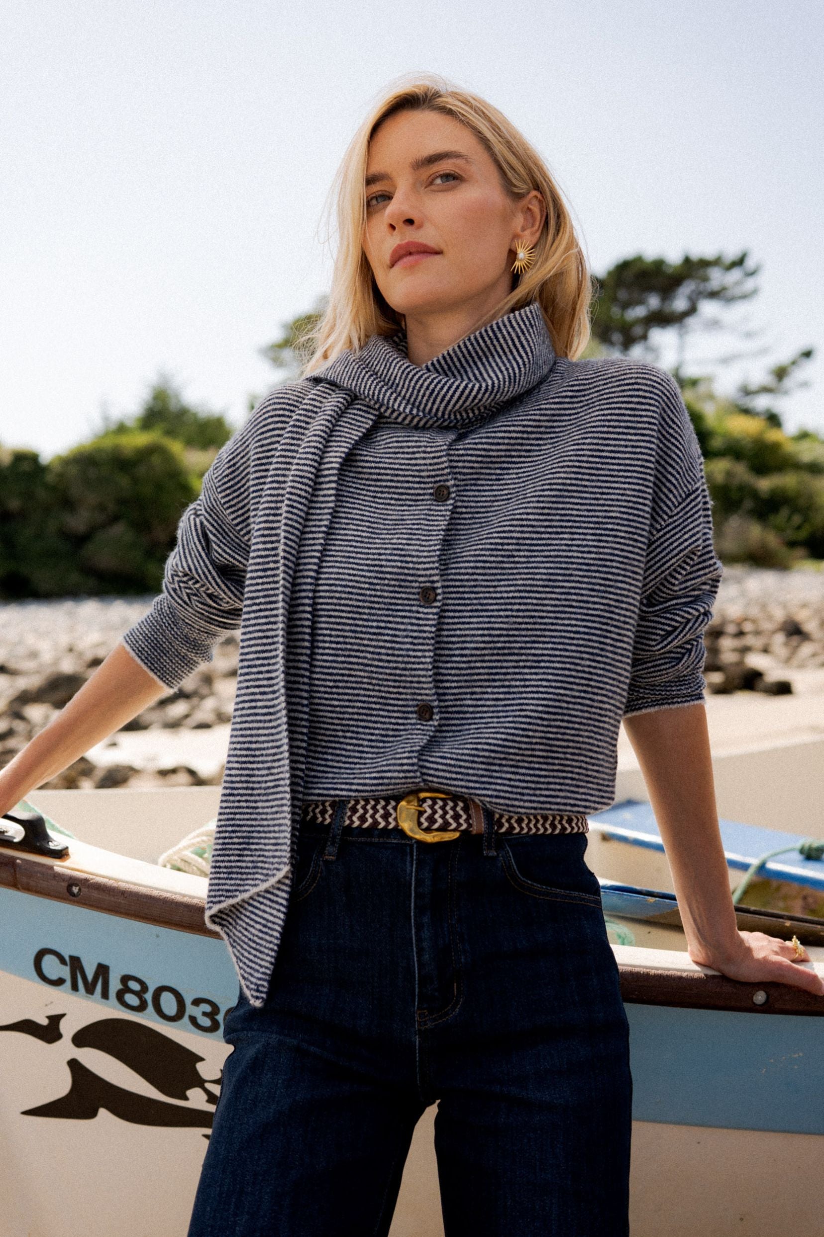 Maison Onado Olivia jean wide leg bleu moyen coton