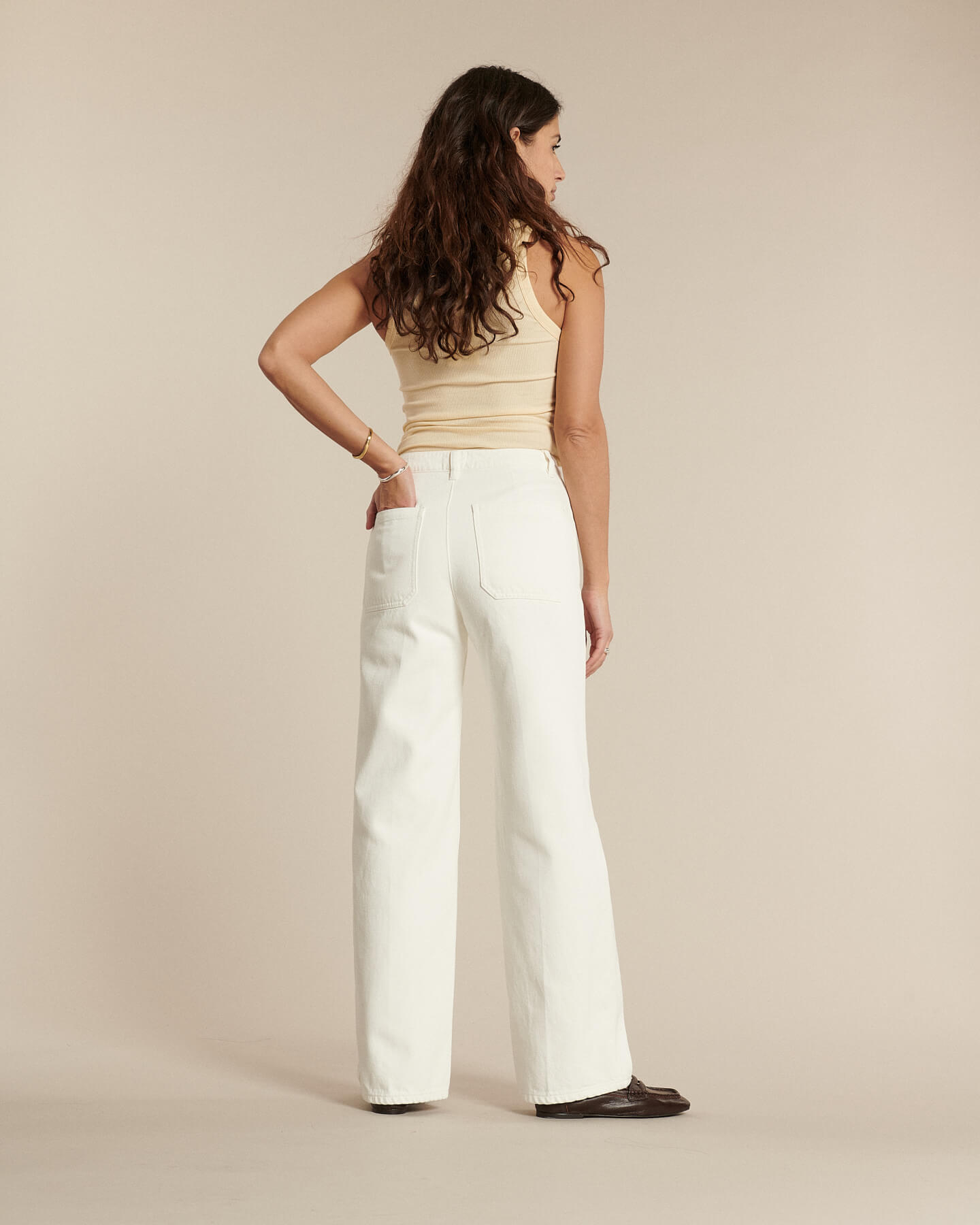 Labdip Swann White jean large taille haute blanc