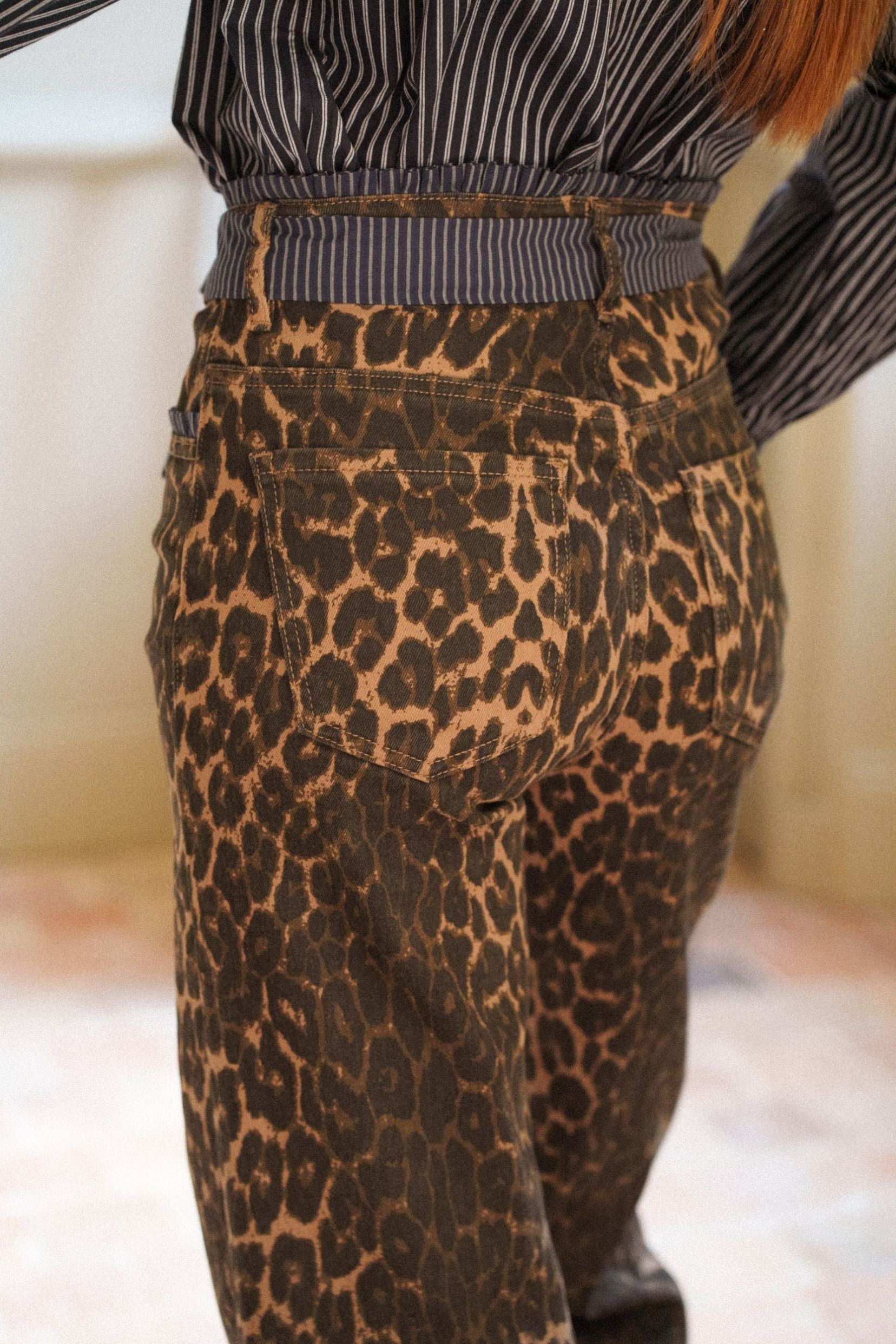 Maison Onado Mathie jean wide léopard ceinture à nouer