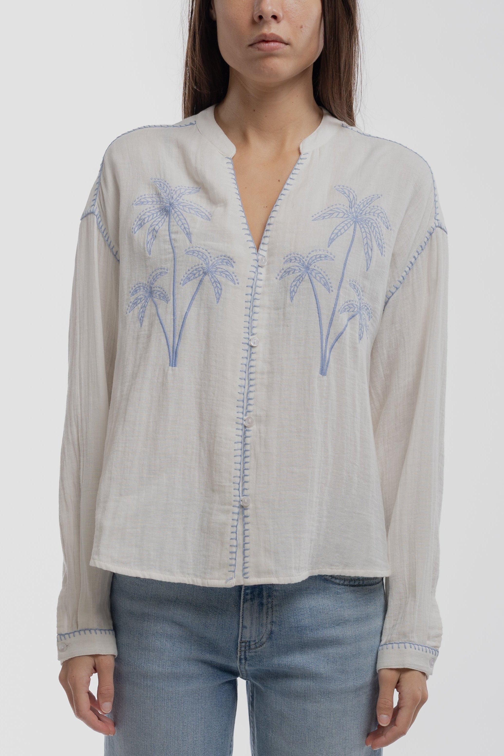 Teddy Smith C-Sarah chemise broderie palmiers middle white