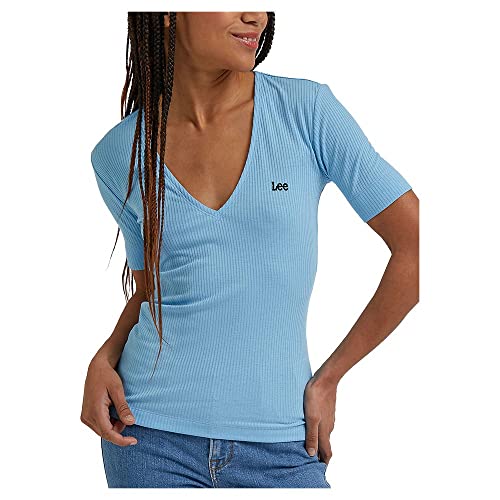 Lee Col en V t-shirt femme bleu coupe ajustée