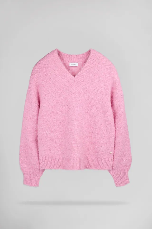 Teddy Smith P-Keith pull oversize rose col V chiné