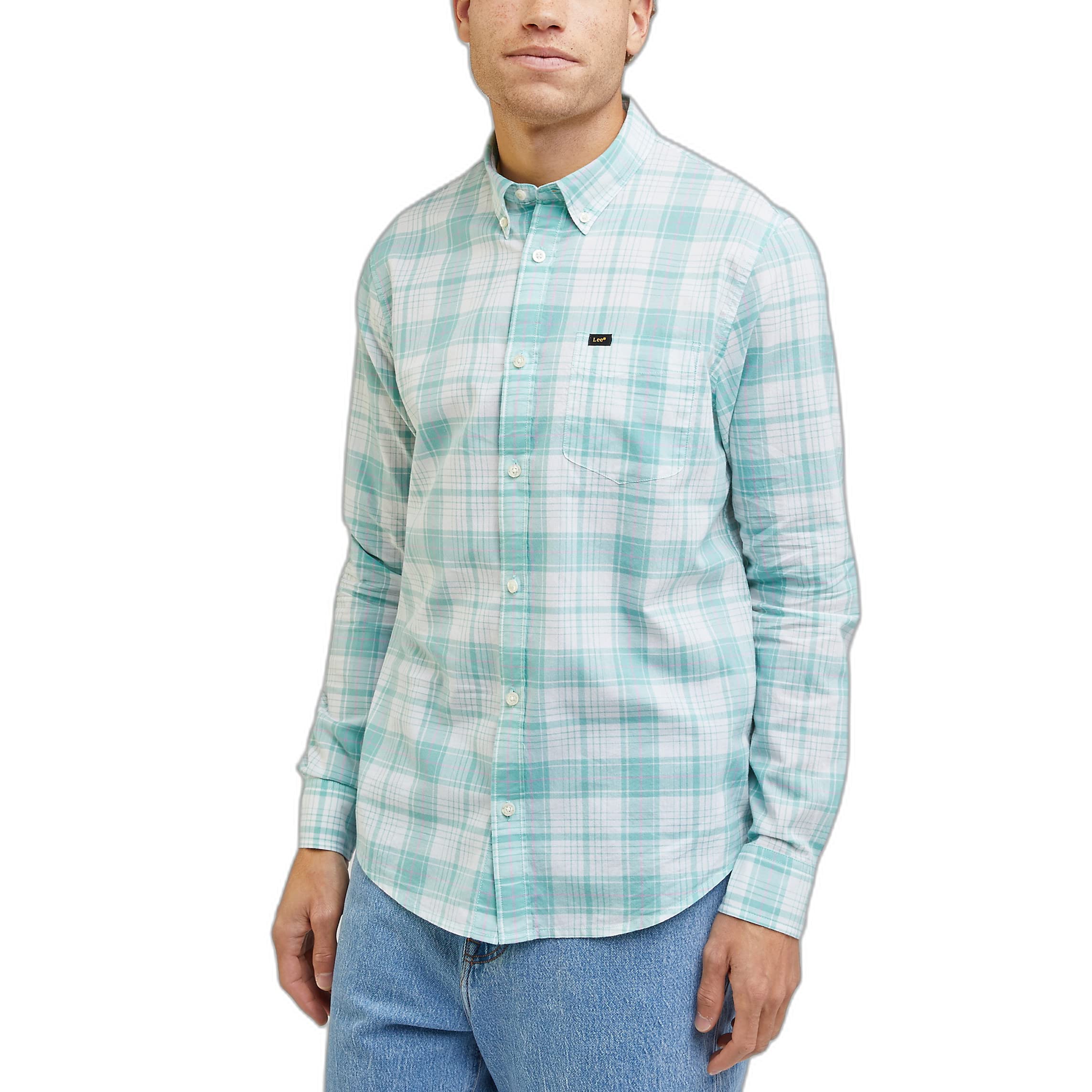 Lee Bouton Down t-shirt homme Prep Blue col boutonné