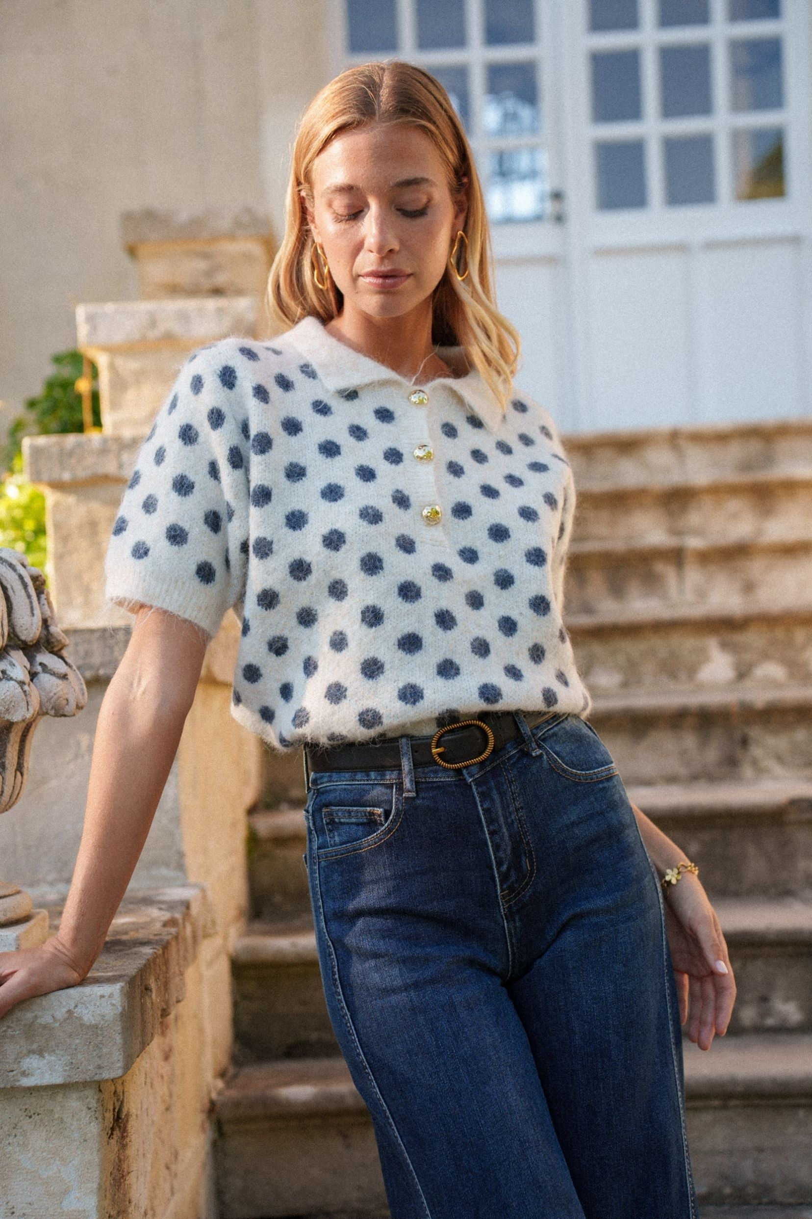 Maison Onado Marilou pull pois col polo taille unique