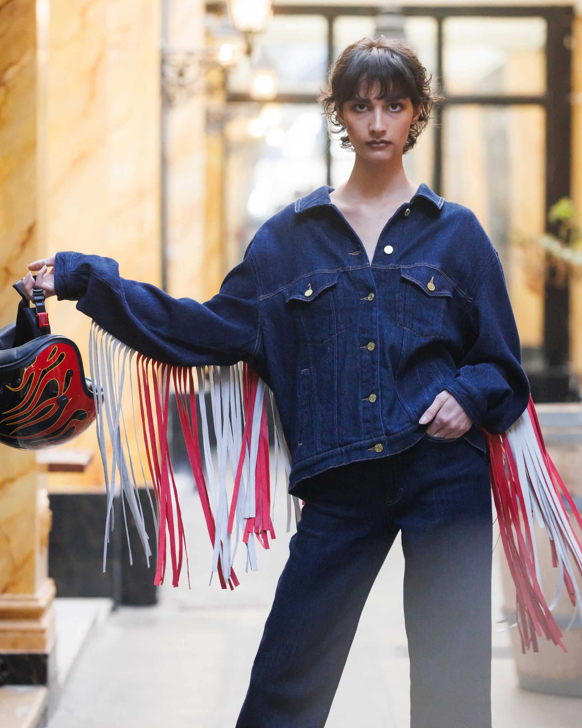 Labdip Drift veste en jean Dark Blue franges étoiles large