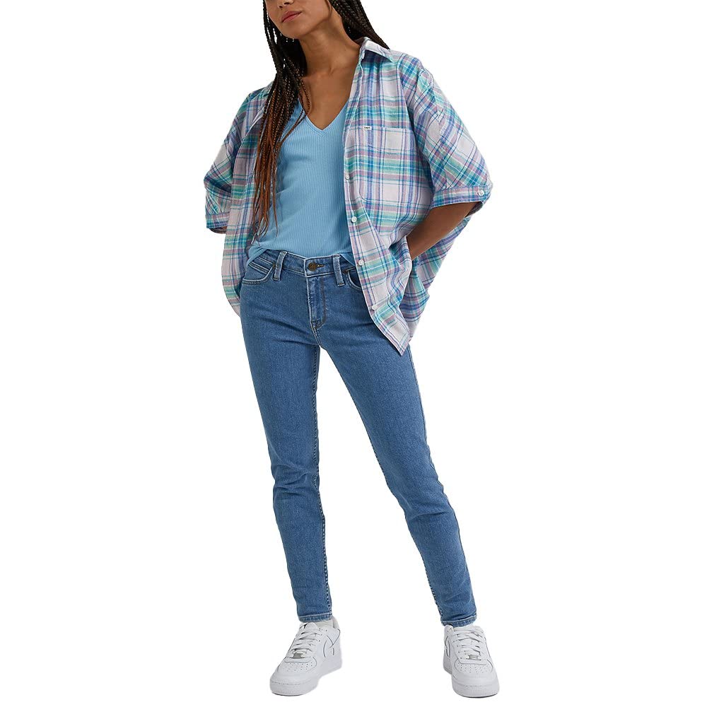 Lee Col en V t-shirt femme bleu coupe ajustée