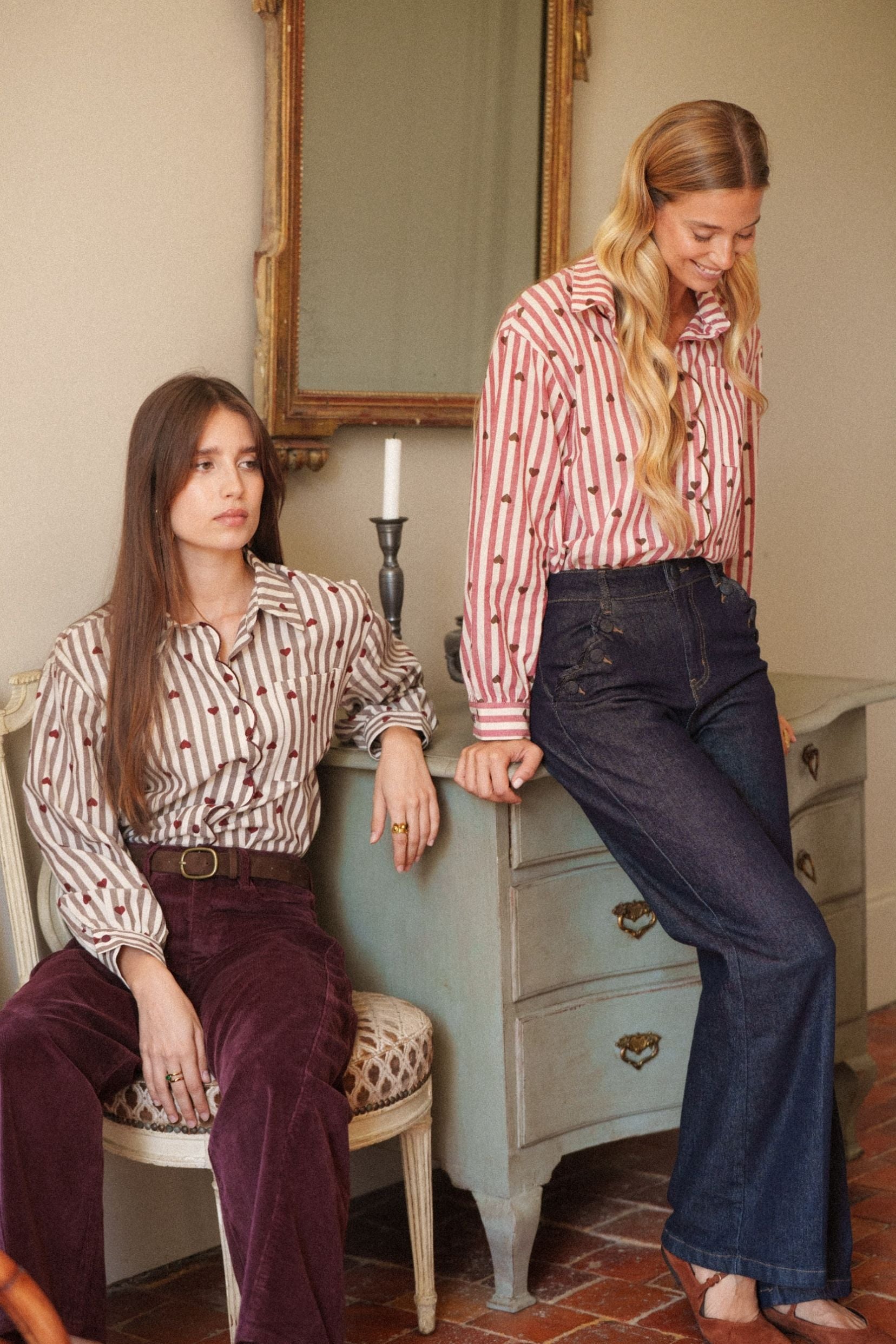 Maison Onado Esmé chemise rayures cœurs brodés