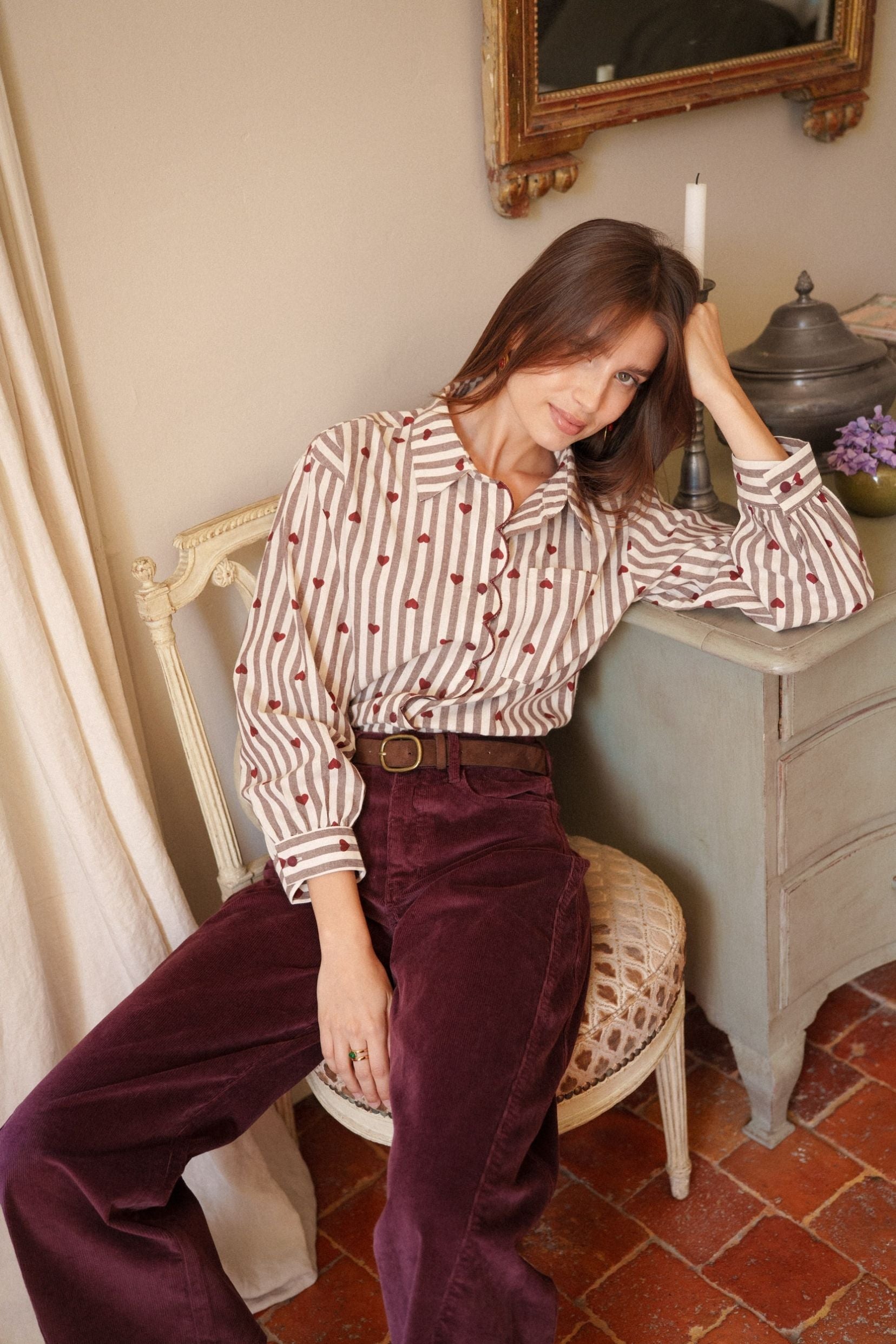 Maison Onado Erine pantalon ballon velours bordeaux coton