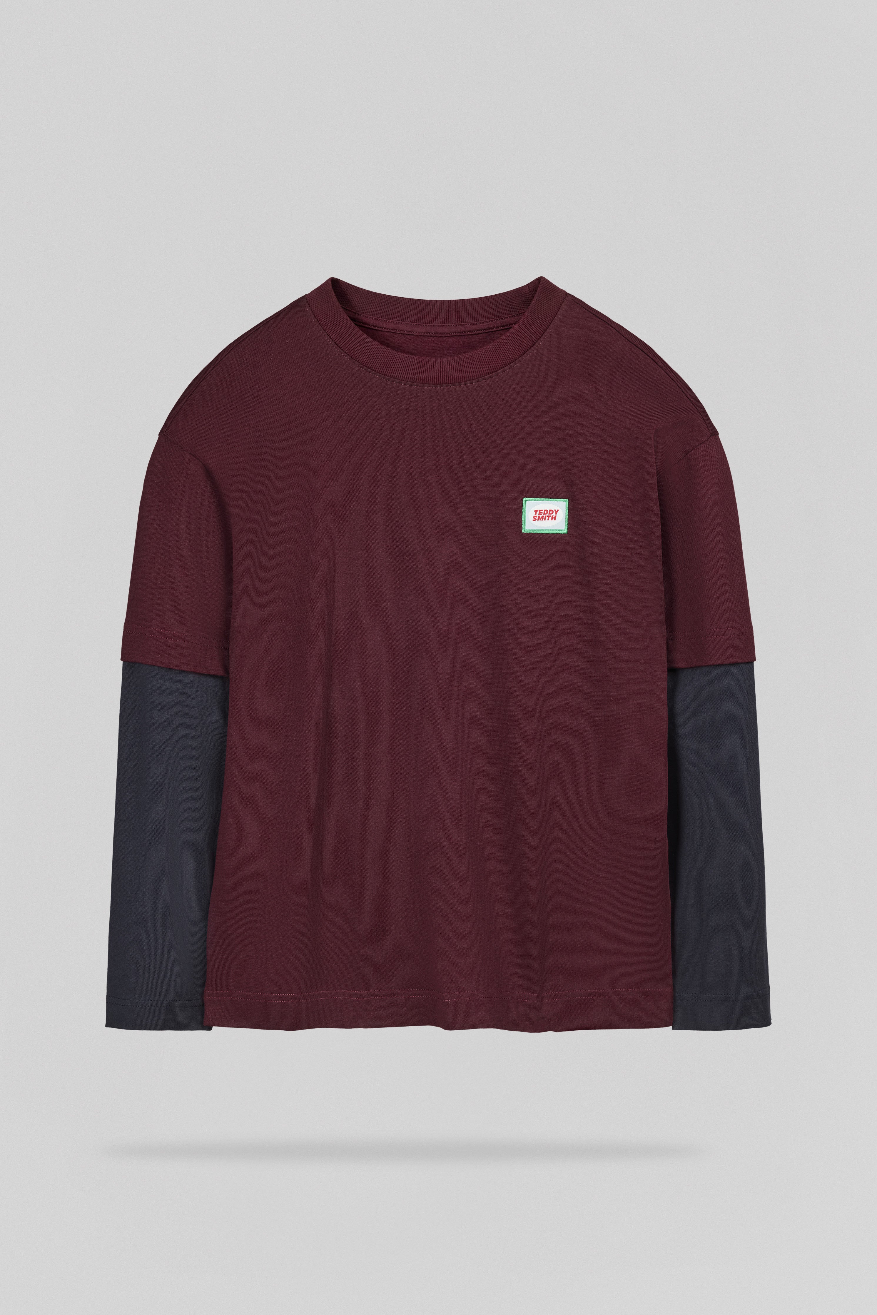 Teddy Smith T-Sly ML JR t-shirt bordeaux foncé garçon