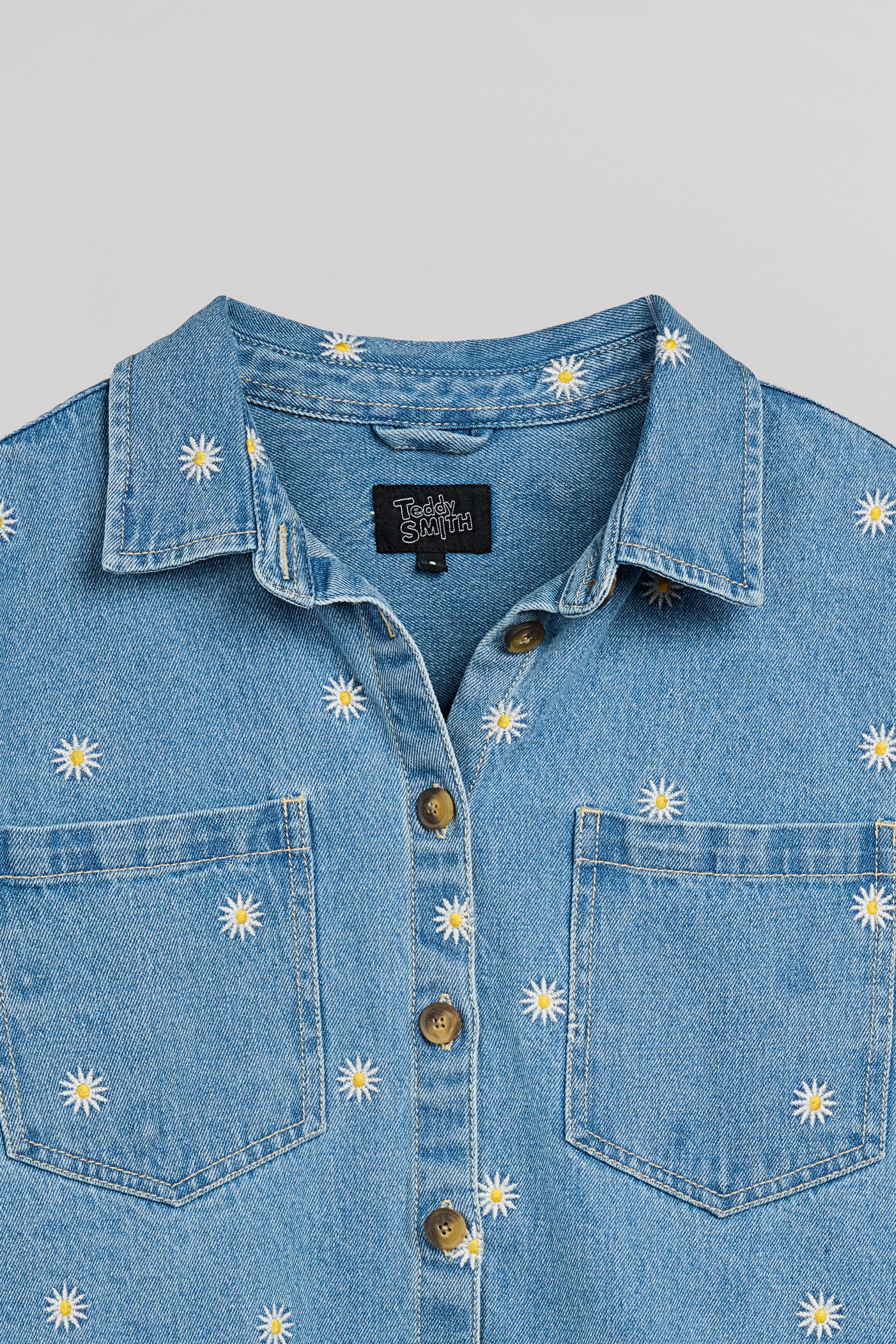 Teddy Smith C-Flower ML chemise jean indigo clair brodée