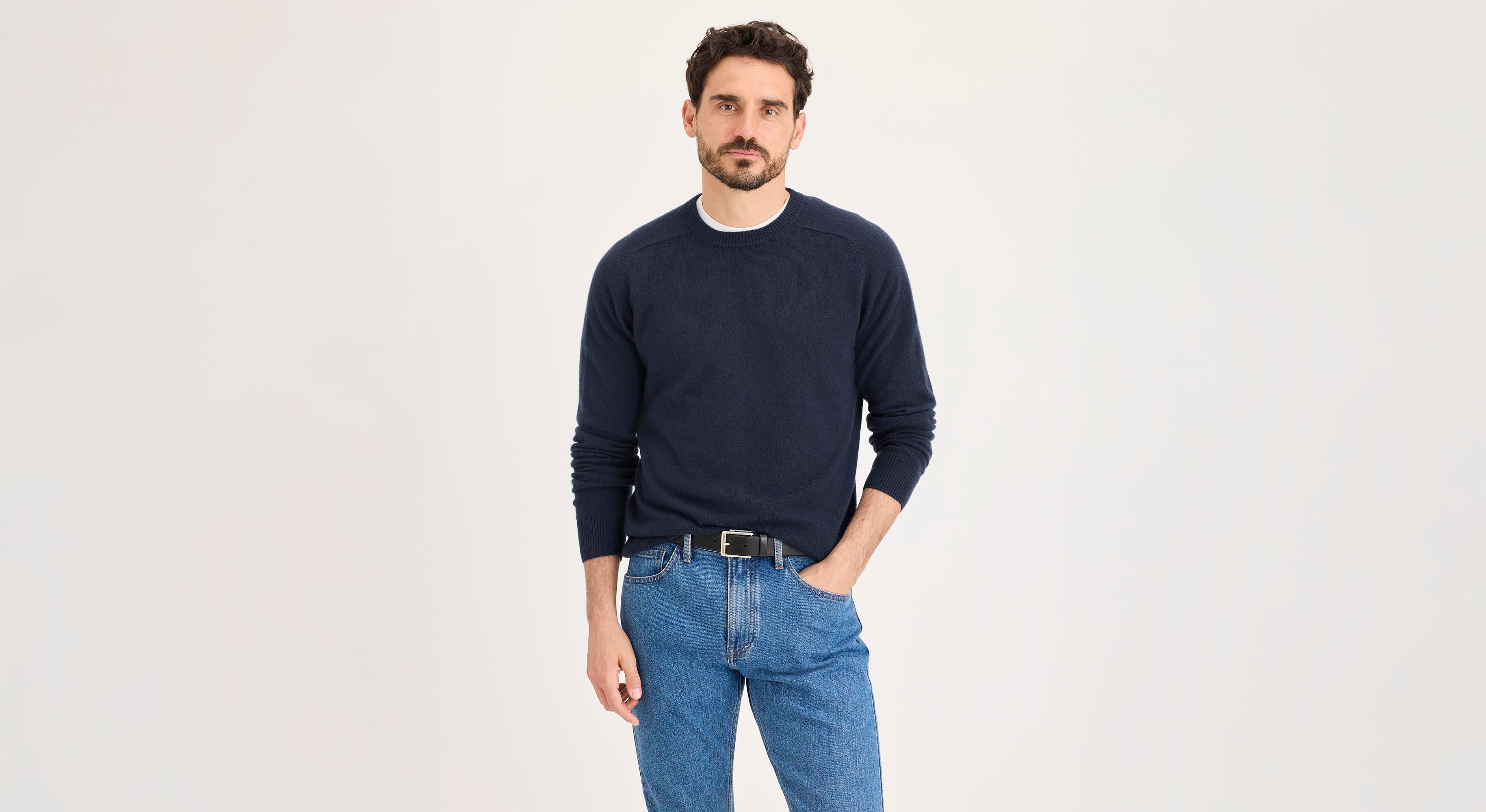 Dockers Crafted Cashmere Pull Homme Bleu Col Rond