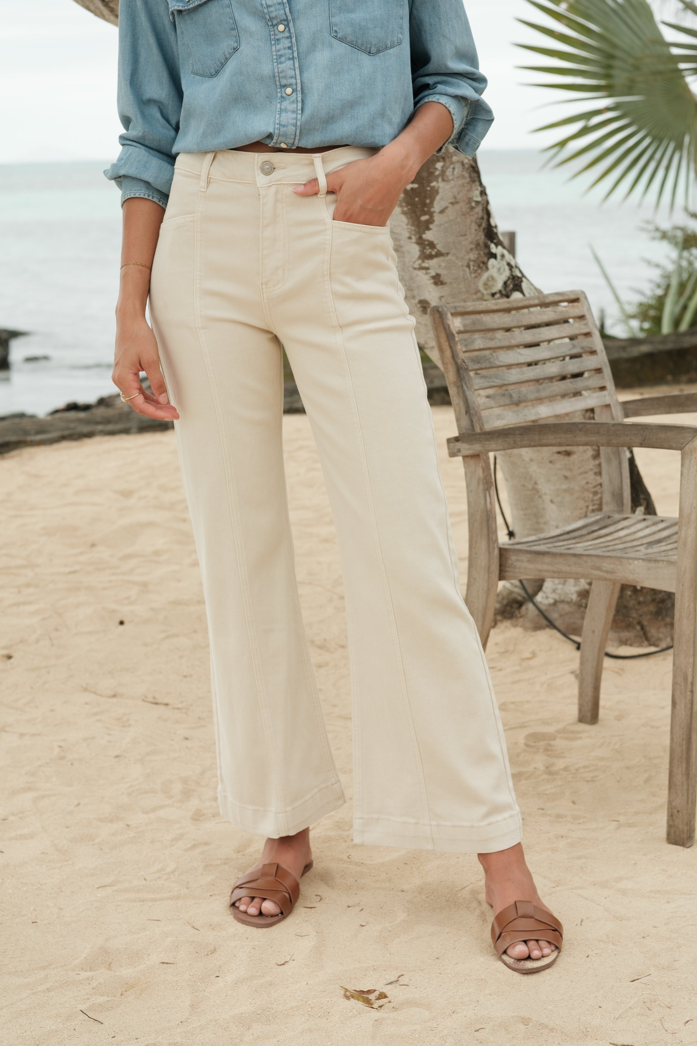 Maison Onado Lou-Anne jean wide beige taille haute