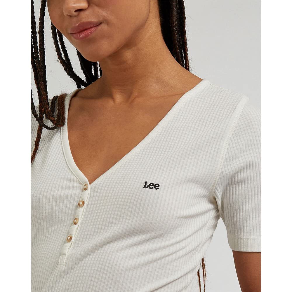 Lee Henley T-Shirt Femme Écru Coupe Slim Taille M