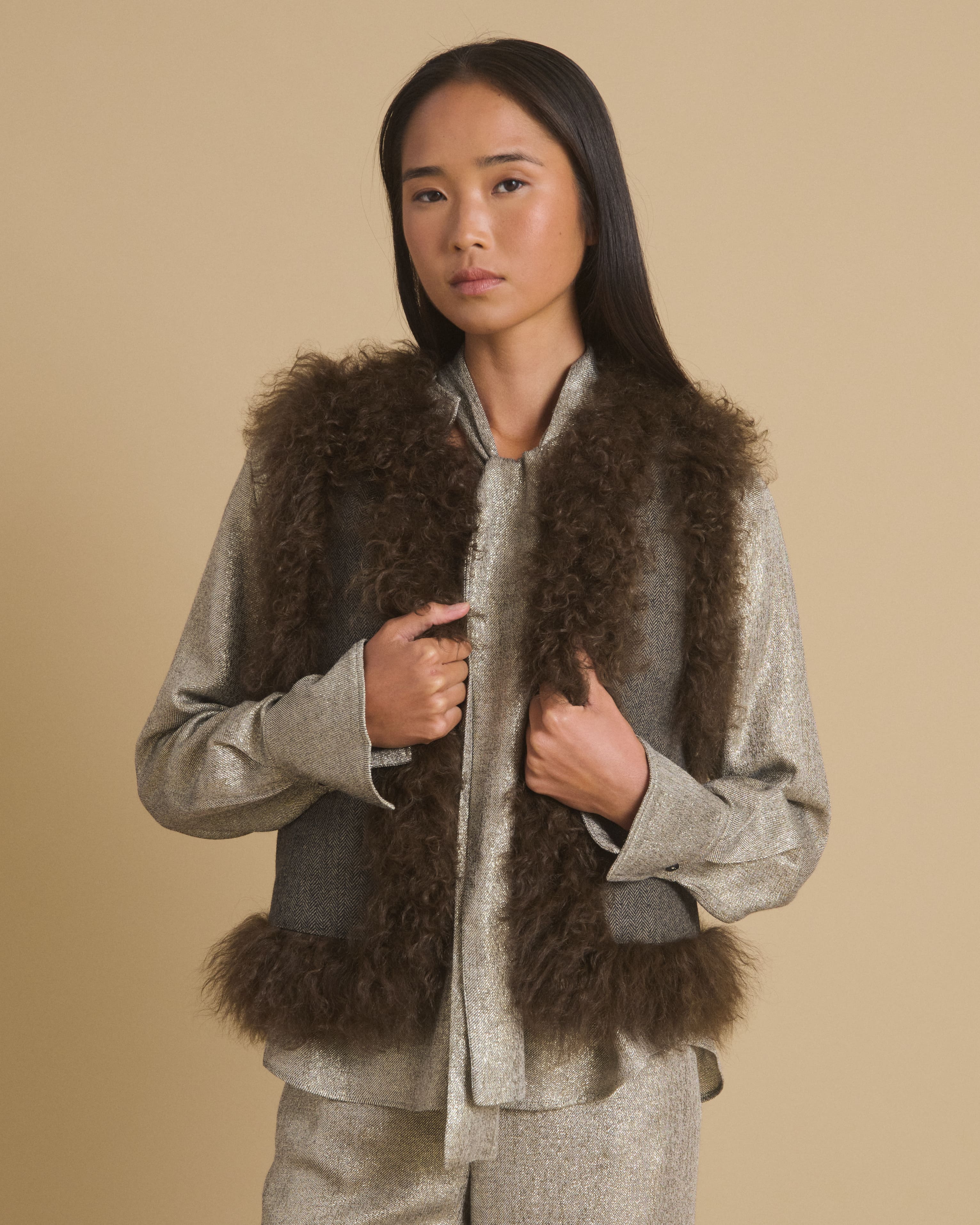 DIEGA GIVRO gilet réversible fourrure fog