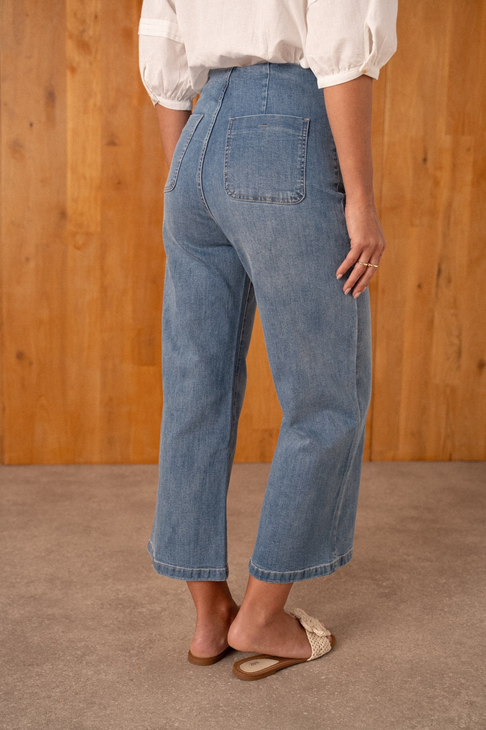 Maison Onado Solange jean wide cropped bleu moyen coton