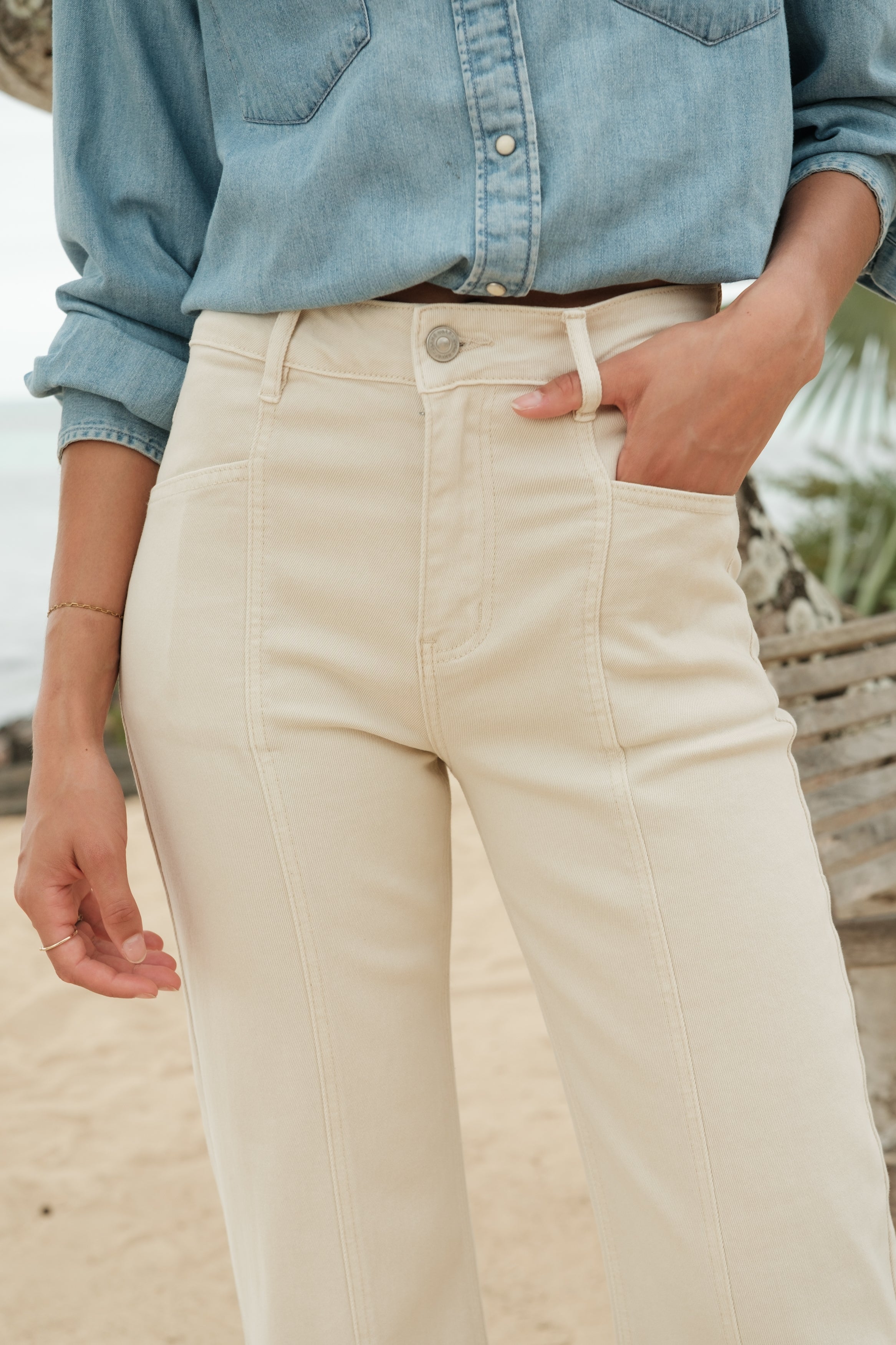 Maison Onado Lou-Anne jean wide beige taille haute