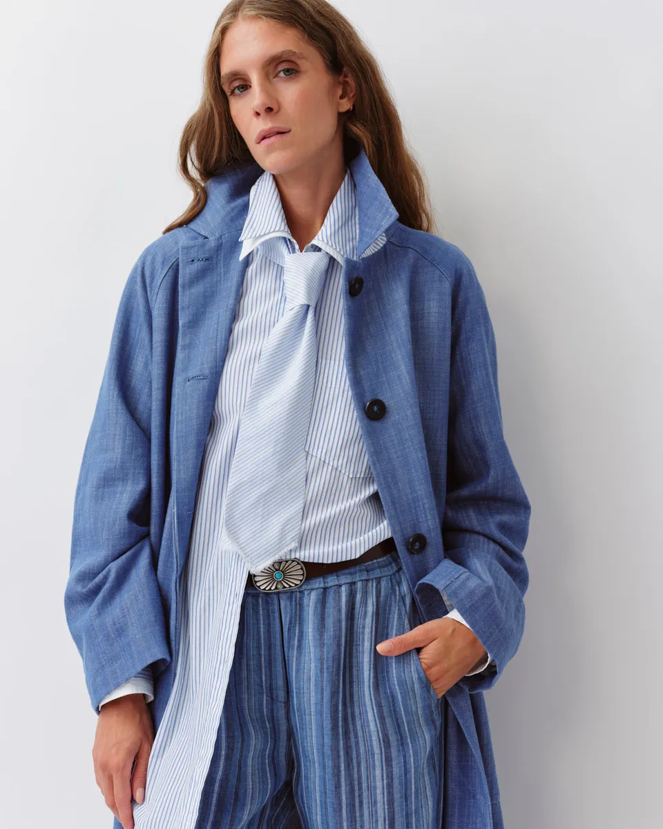 Diega Malazo manteau jean bleu coupe droite