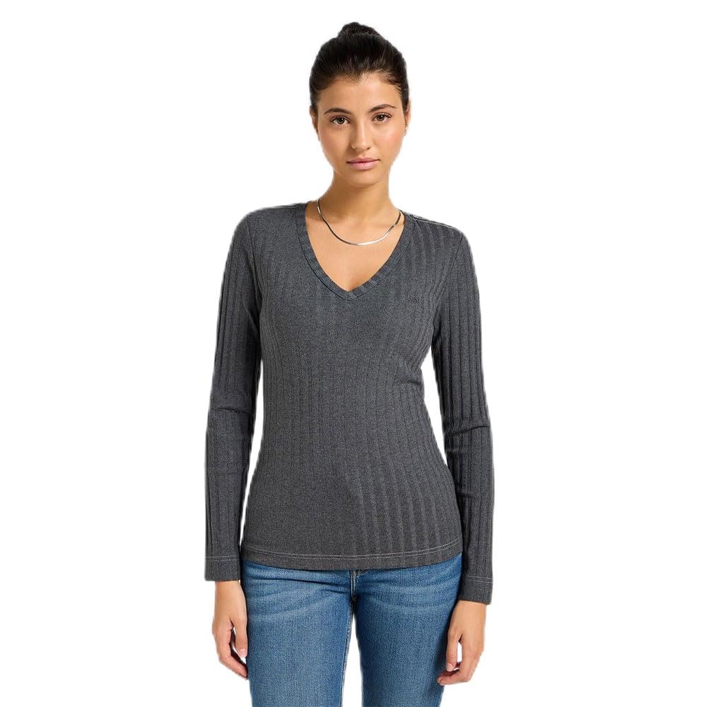Lee Ls V Neck Tee slim femme L anthracite