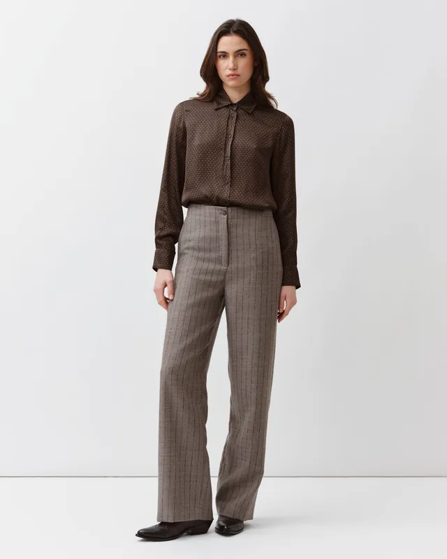 DIEGA PIZOLOTO pantalon gris chocolat rayé laine