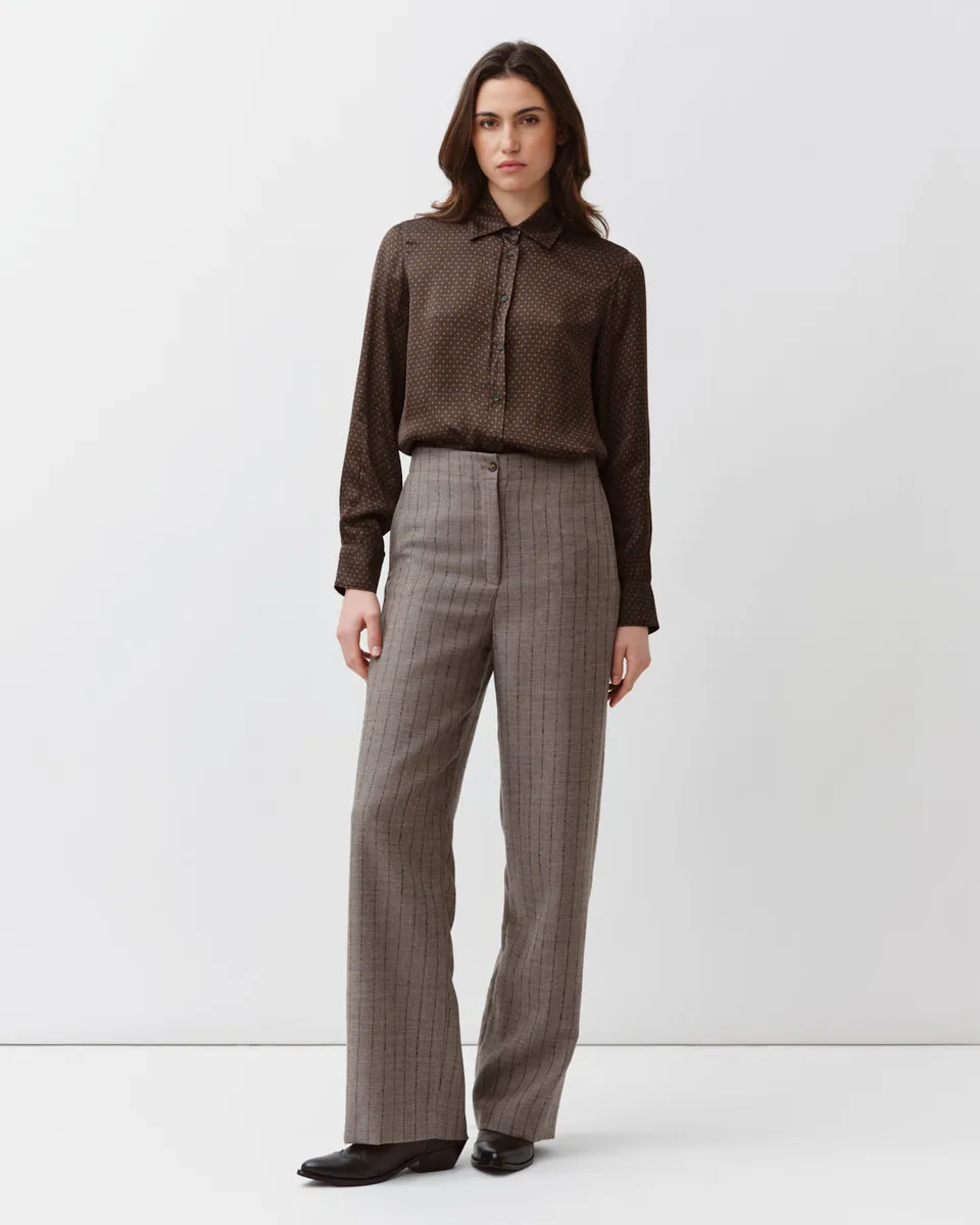 DIEGA PIZOLOTO pantalon gris chocolat rayé laine