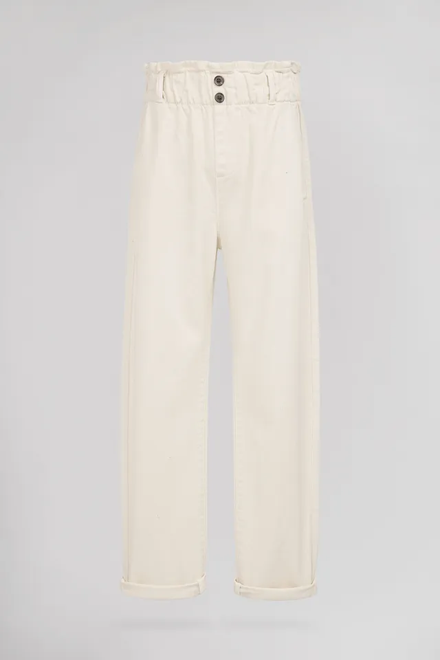 Teddy Smith Paperbag Jr pantalon fille blanc taille haute