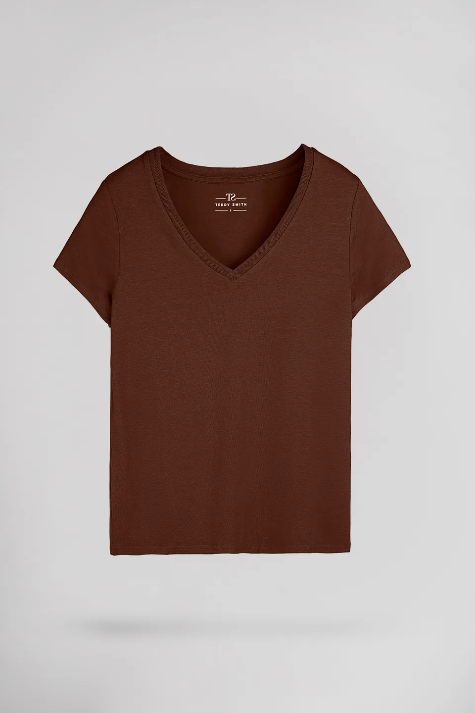 Teddy Smith T-Mia MC t-shirt femme chocolat col V fluide