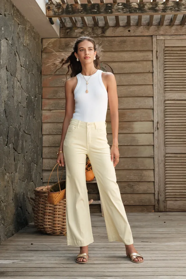 Maison Onado Jeanne jean wide jaune pastel coton