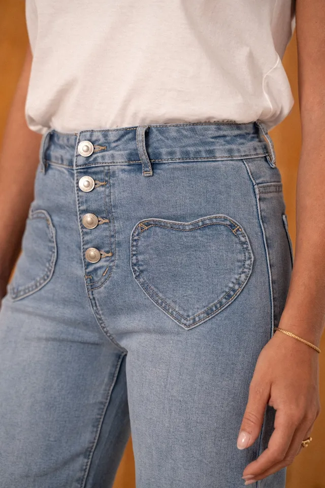 Maison Onado Amore jean wide leg bleu moyen poches cœur