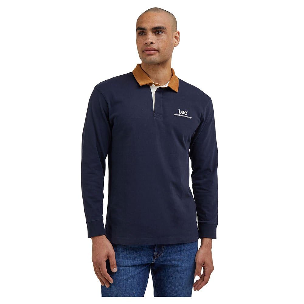 Lee Contrast Collar Polo Homme S Noir Manches Longues