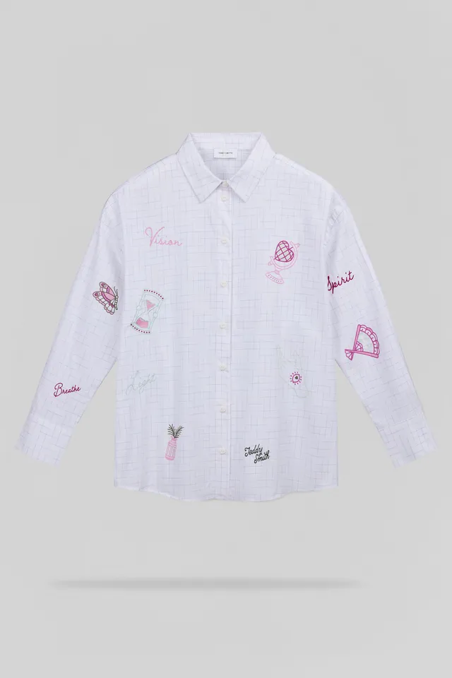 Teddy Smith C-Cyra ML chemise blanc brodée femme coton