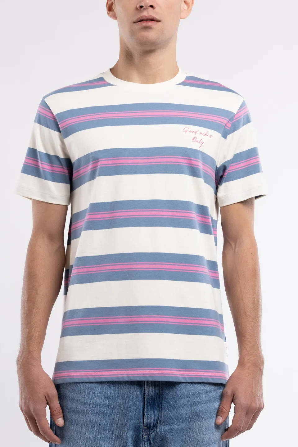 Teddy Smith T-Artus MC t-shirt rayé loose cream coton