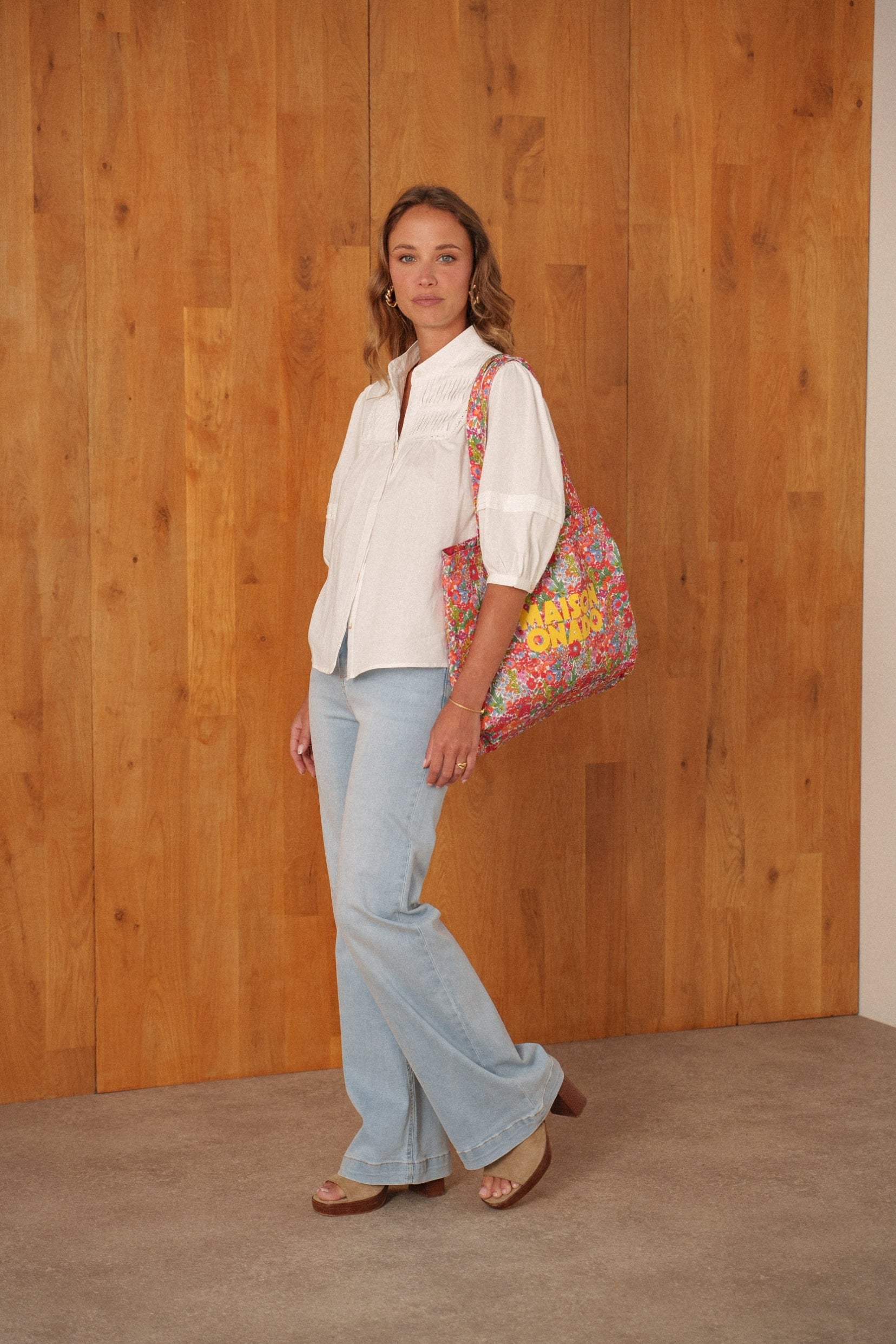 Maison Onado Ola jean wide flare denim clair