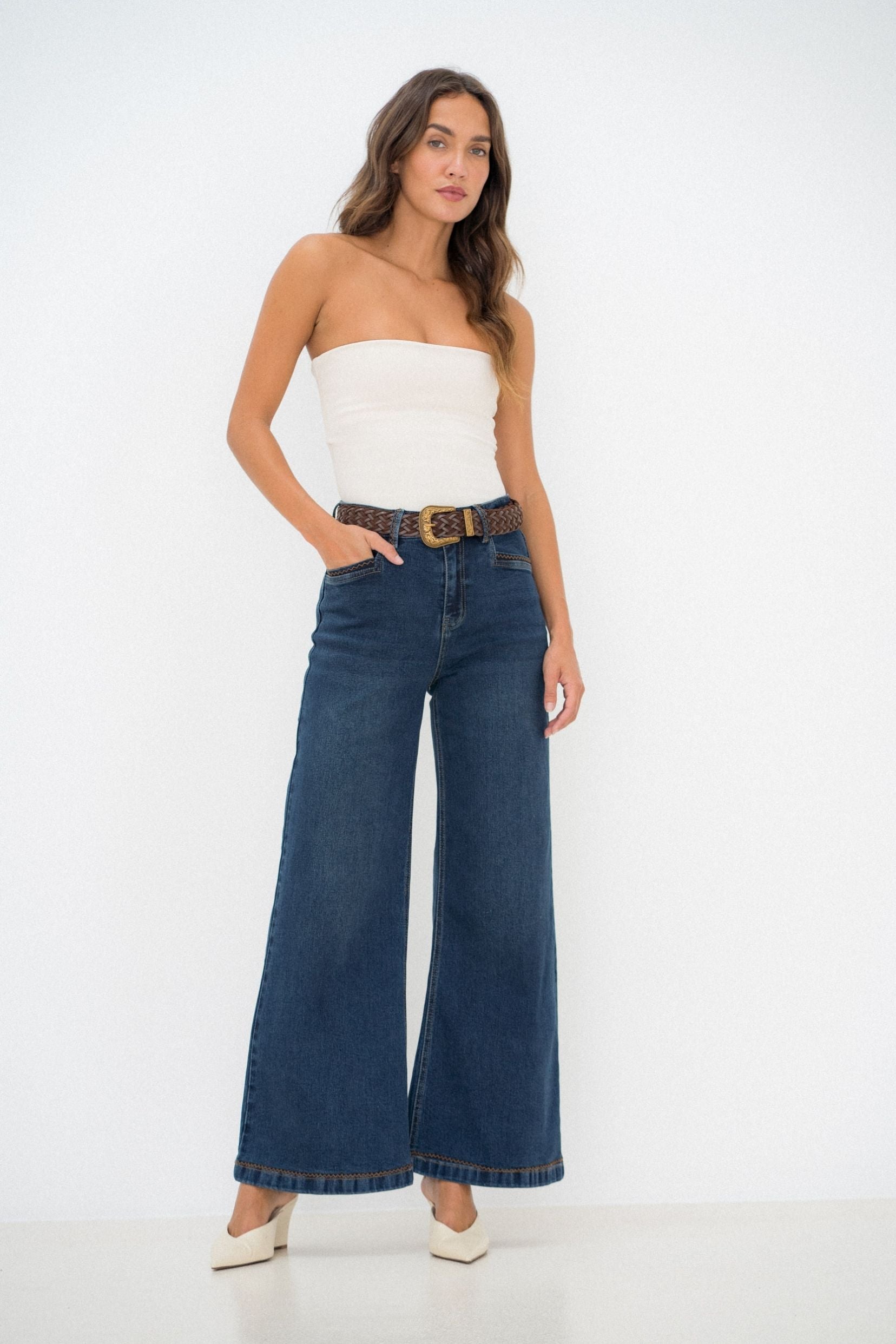 Maison Onado Joseph jean wide bleu délavé à ceinture