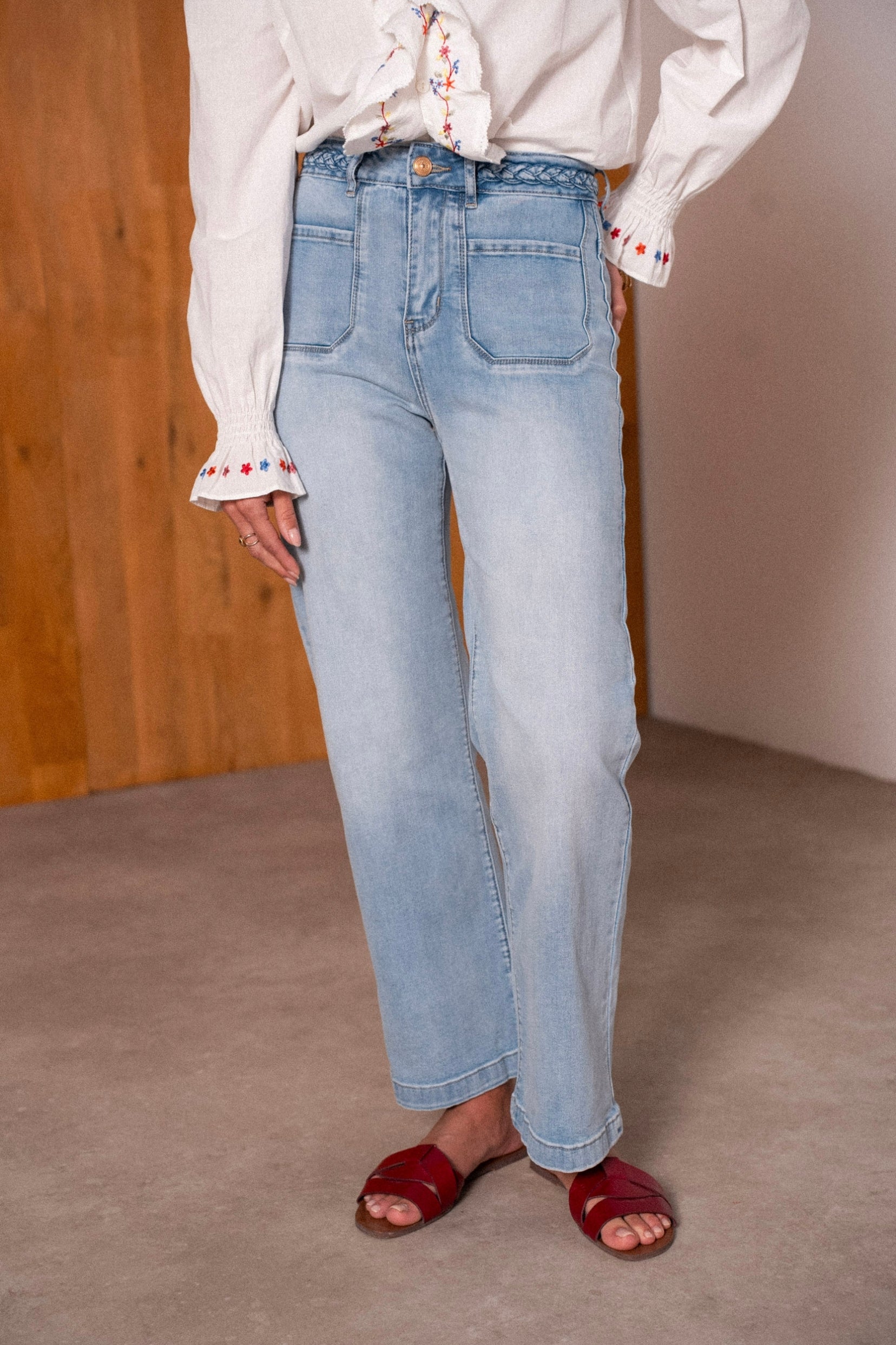 Maison Onado Audette jean wide leg denim clair